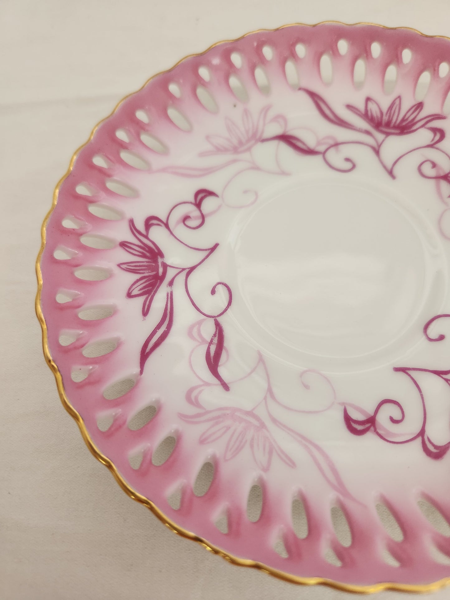 RARE - "Mano" Pink Floral Footed Tea Cup & Open Edge Saucer made in Occupied Japan - Set of 2