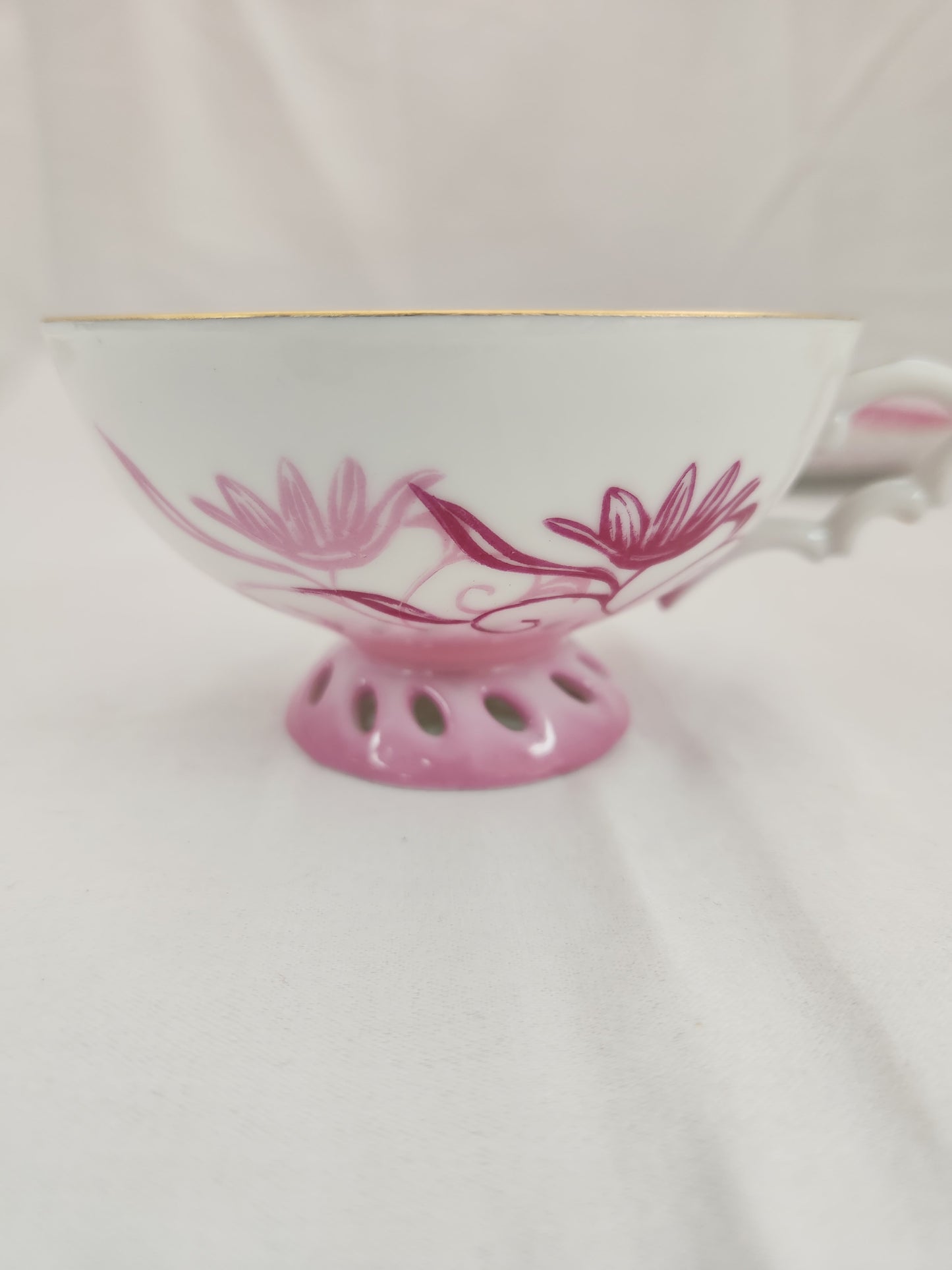 RARE - "Mano" Pink Floral Footed Tea Cup & Open Edge Saucer made in Occupied Japan - Set of 2
