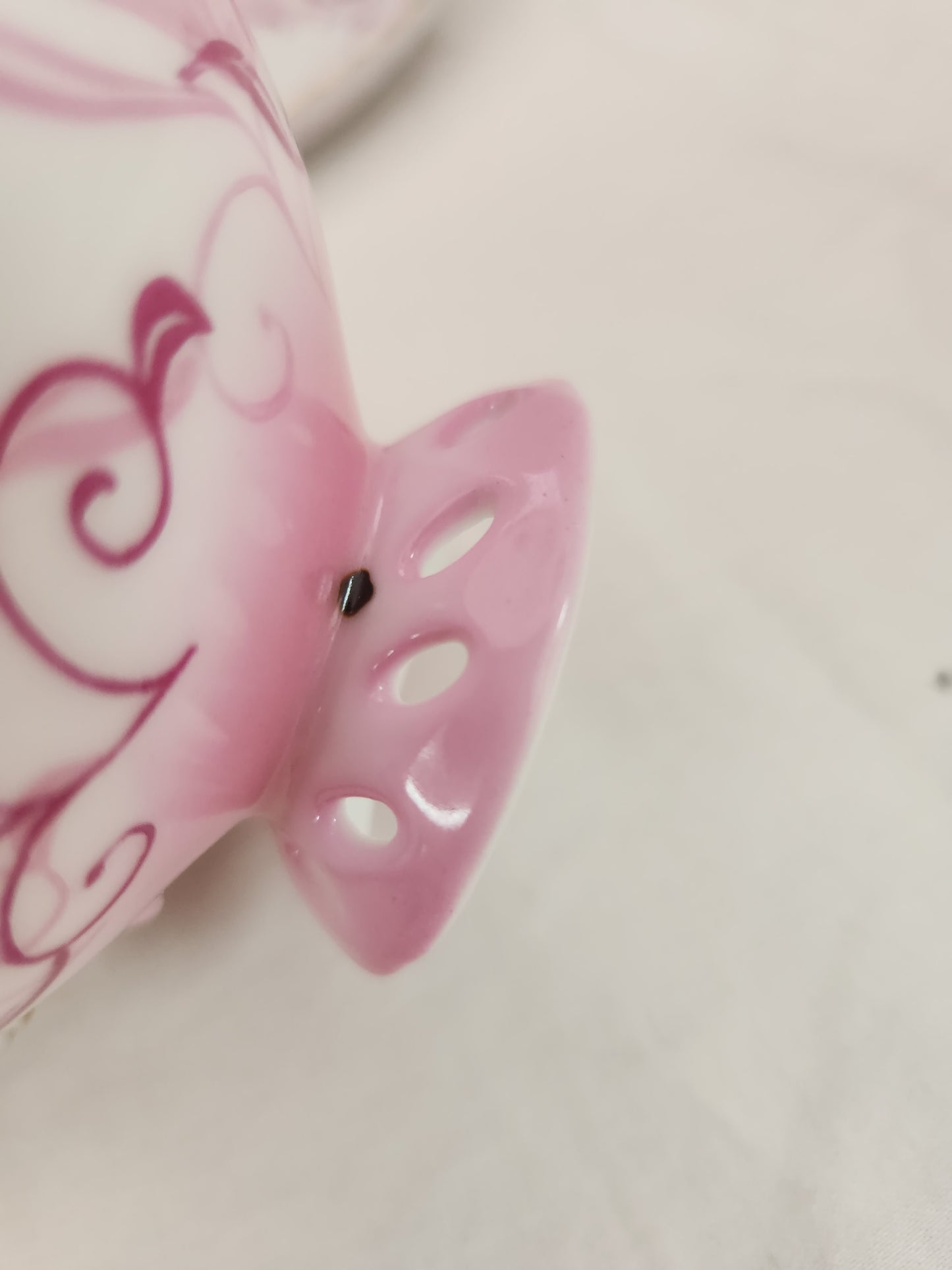 RARE - "Mano" Pink Floral Footed Tea Cup & Open Edge Saucer made in Occupied Japan - Set of 2