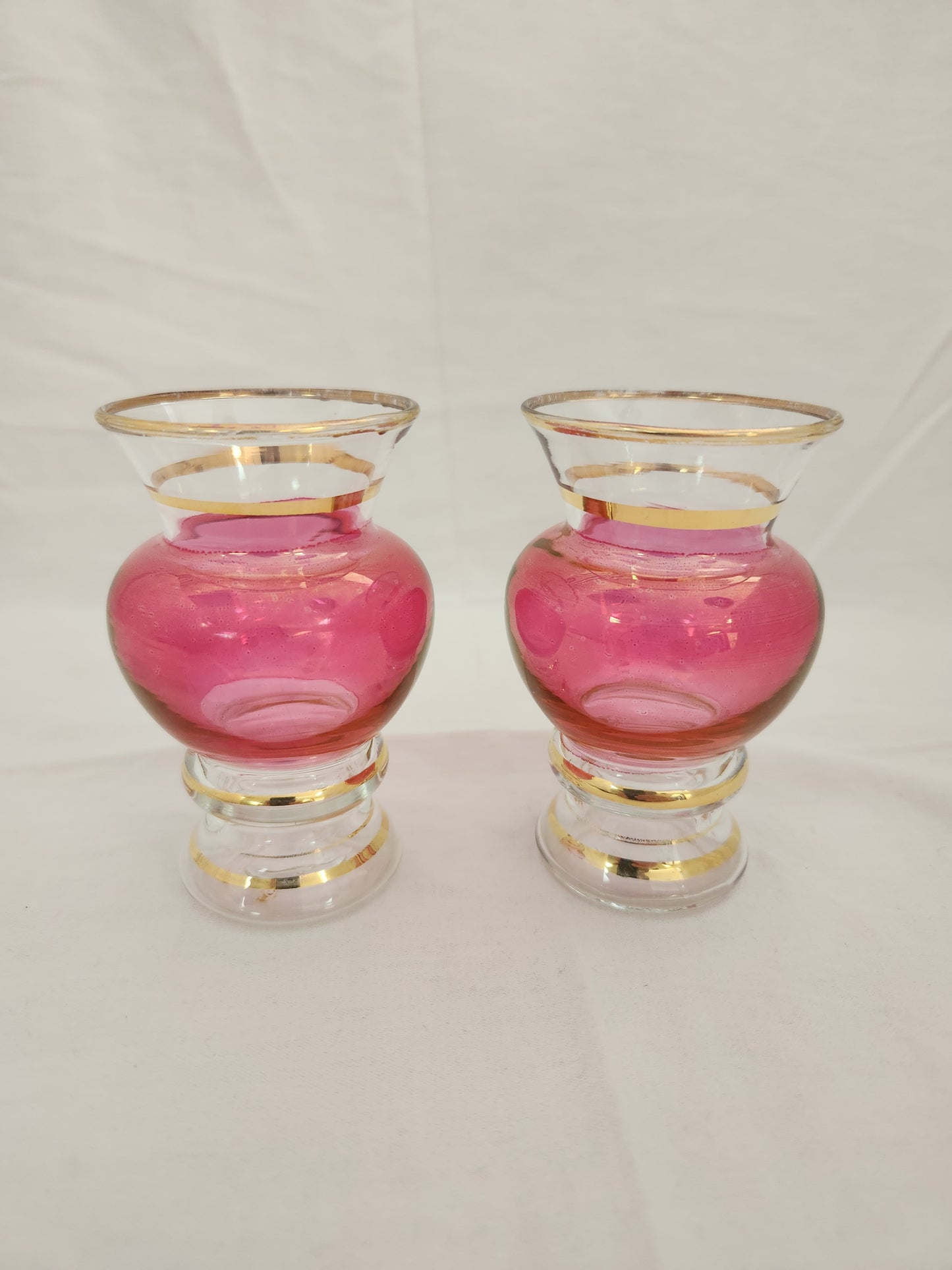 3-3/4" Cranberry Bud Vase with Elegant Gold Trim - Set of 2