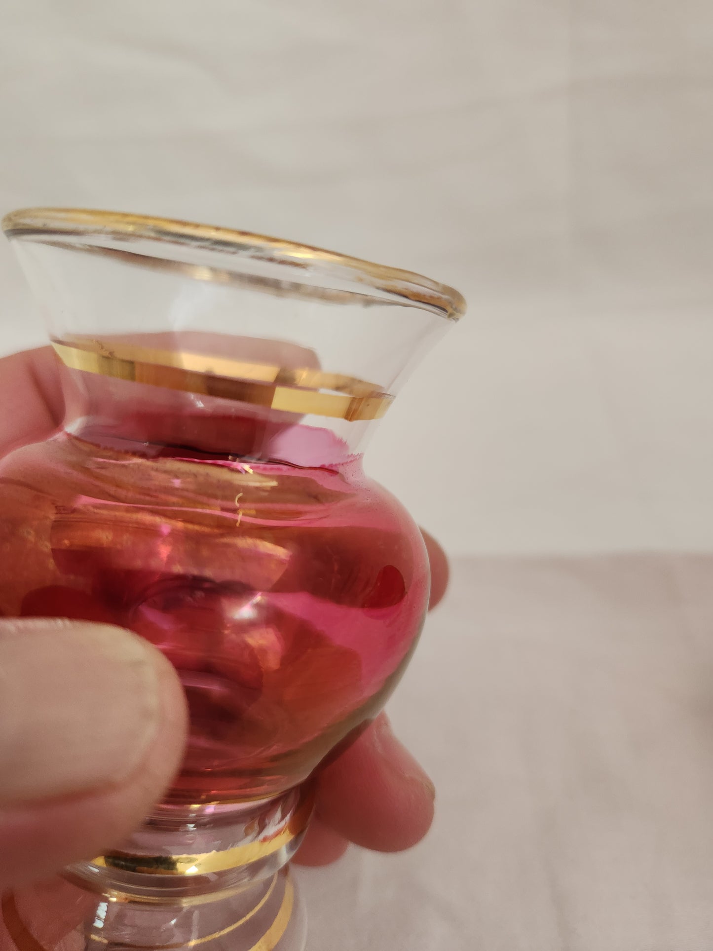 3-3/4" Cranberry Bud Vase with Elegant Gold Trim - Set of 2