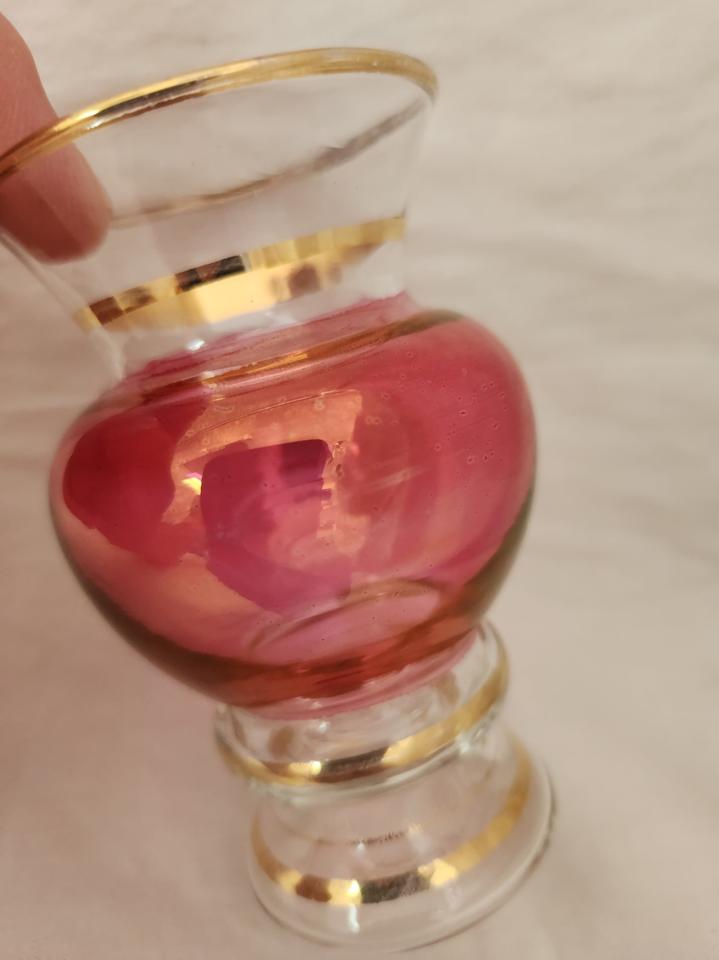 3-3/4" Cranberry Bud Vase with Elegant Gold Trim - Set of 2
