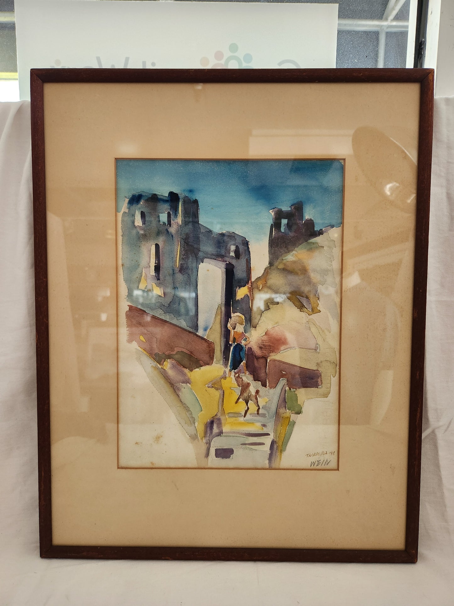 RARE - "Taormina 1948" Watercolor Painting by Albert Wein