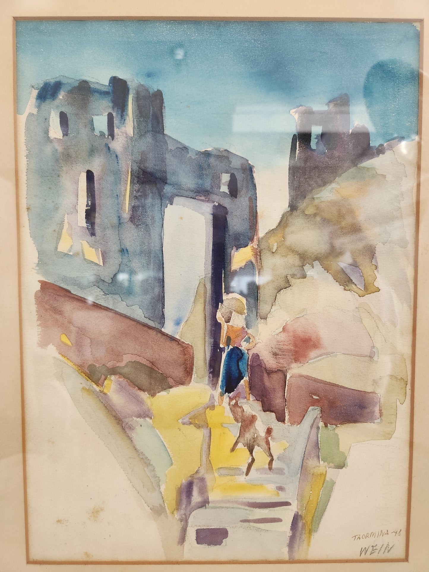 RARE - "Taormina 1948" Watercolor Painting by Albert Wein