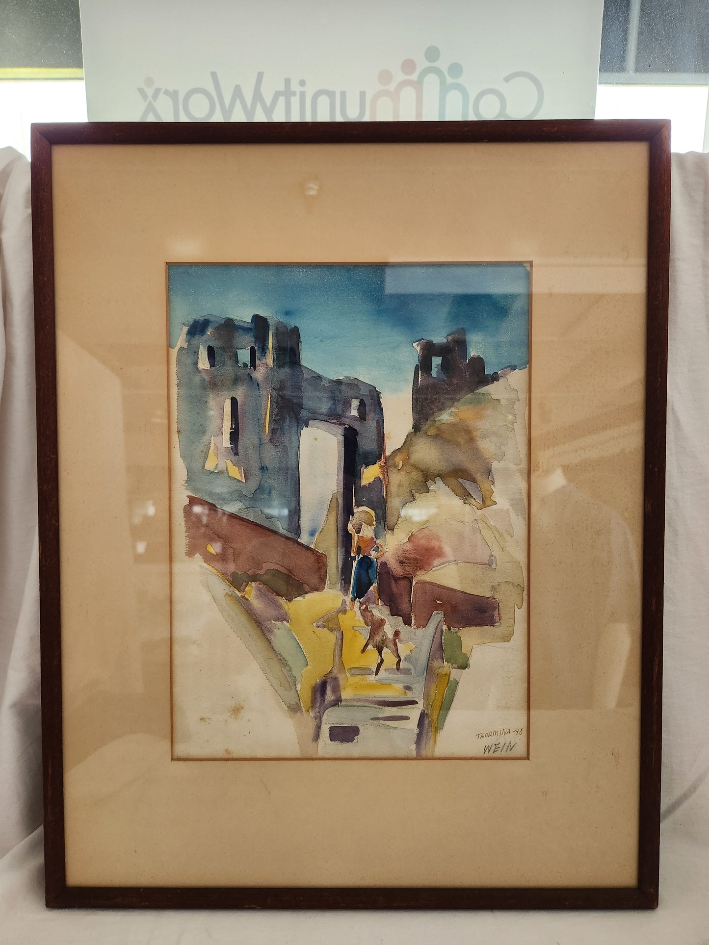 RARE - "Taormina 1948" Watercolor Painting by Albert Wein