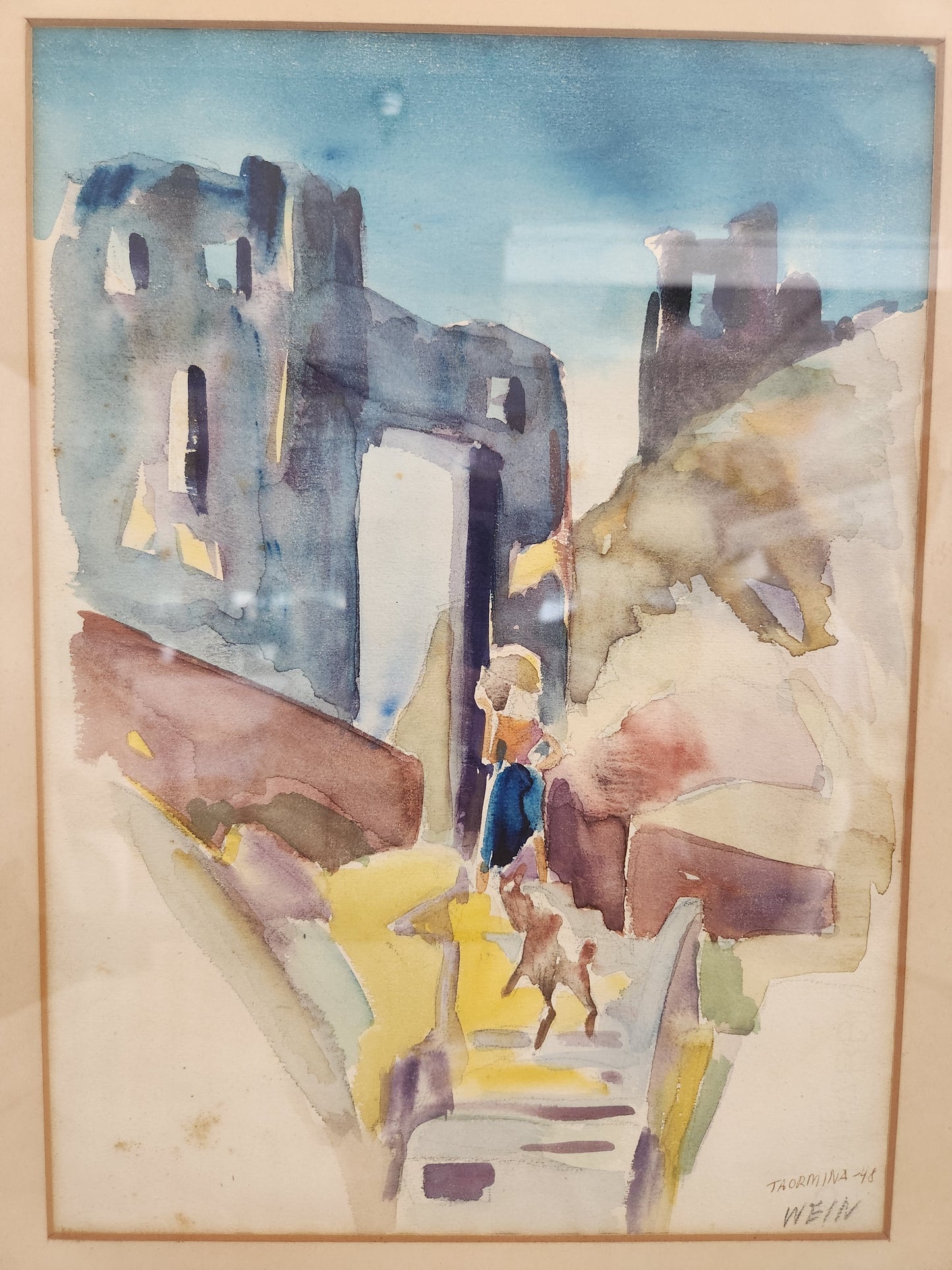 RARE - "Taormina 1948" Watercolor Painting by Albert Wein