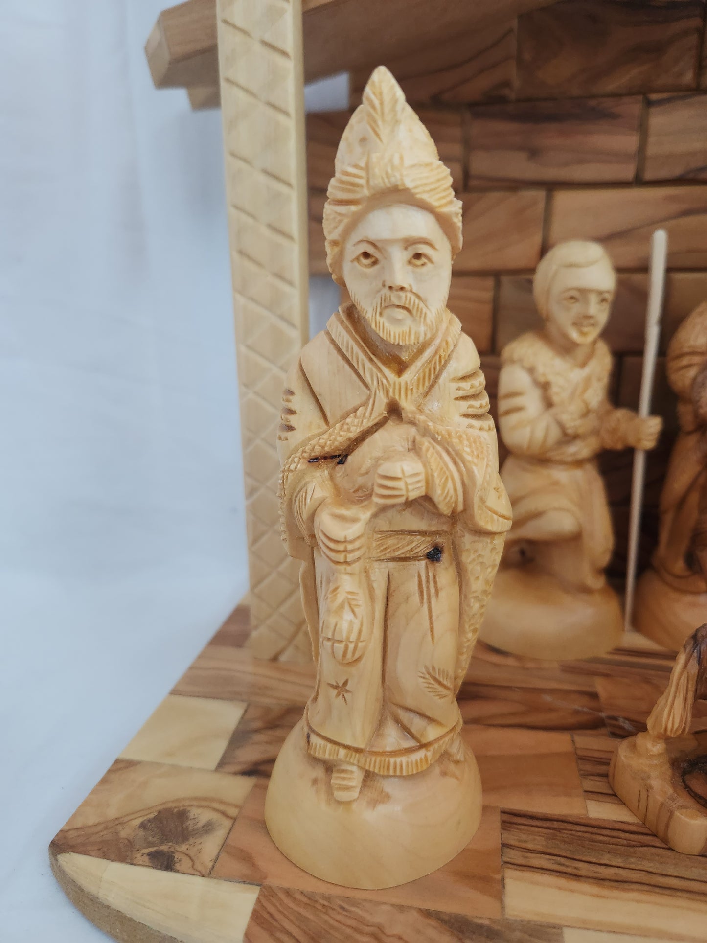 Hand Carved 13-Piece Olive Wood Nativity Scene
