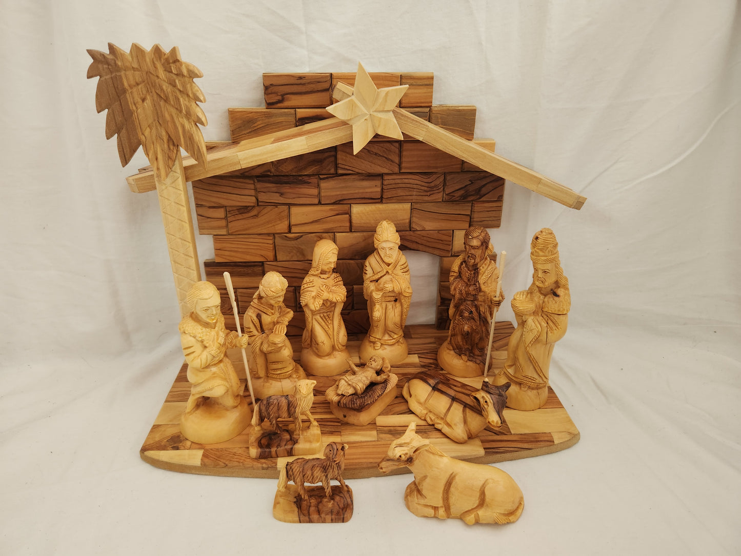Hand Carved 13-Piece Olive Wood Nativity Scene