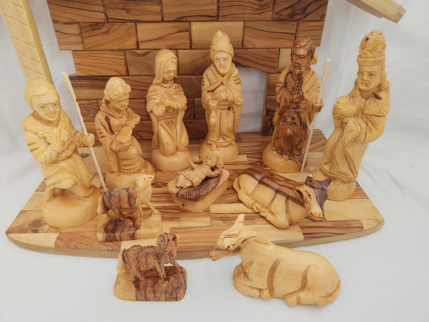 Hand Carved 13-Piece Olive Wood Nativity Scene