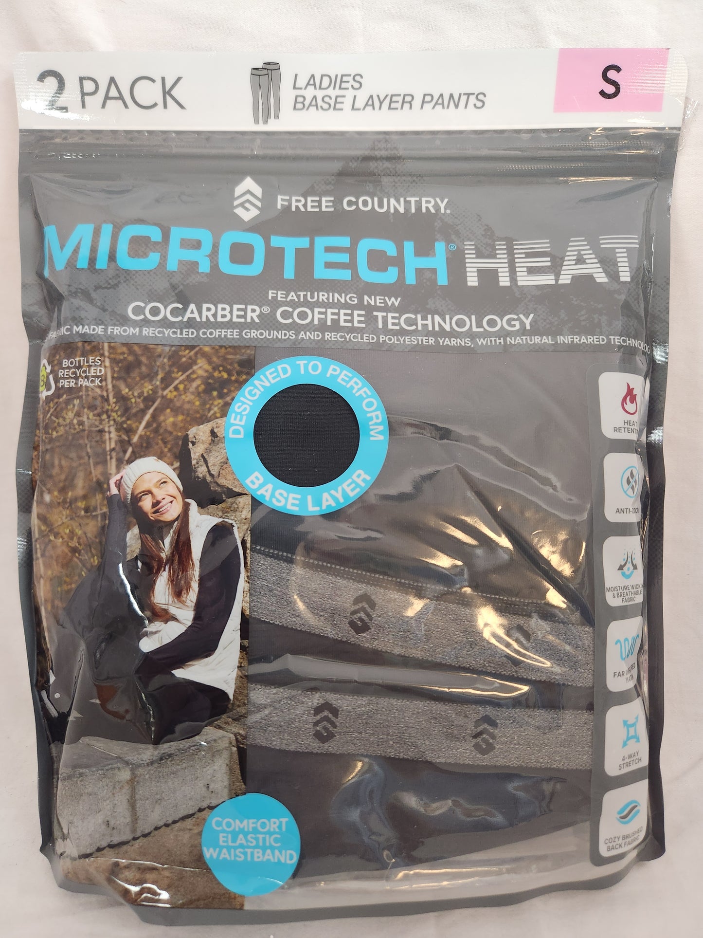 Free Country Ladies Microtech Heat Black Base Layer Pants (2 Pack)- Size: S