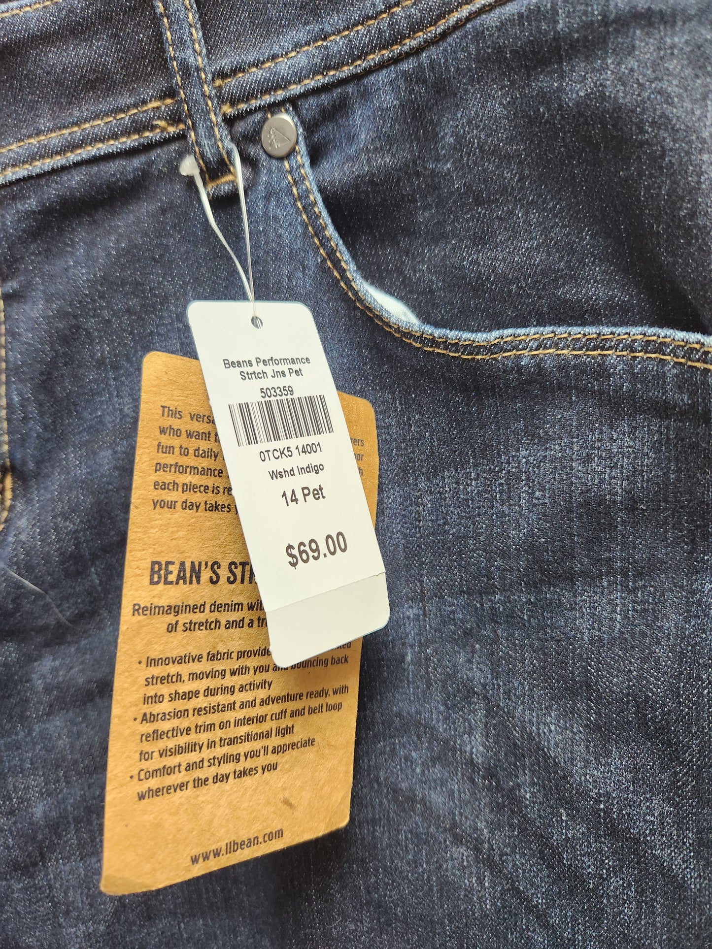 NWT - LL BEAN blue Indigo Denim Performance Stretch Jeans - 14P