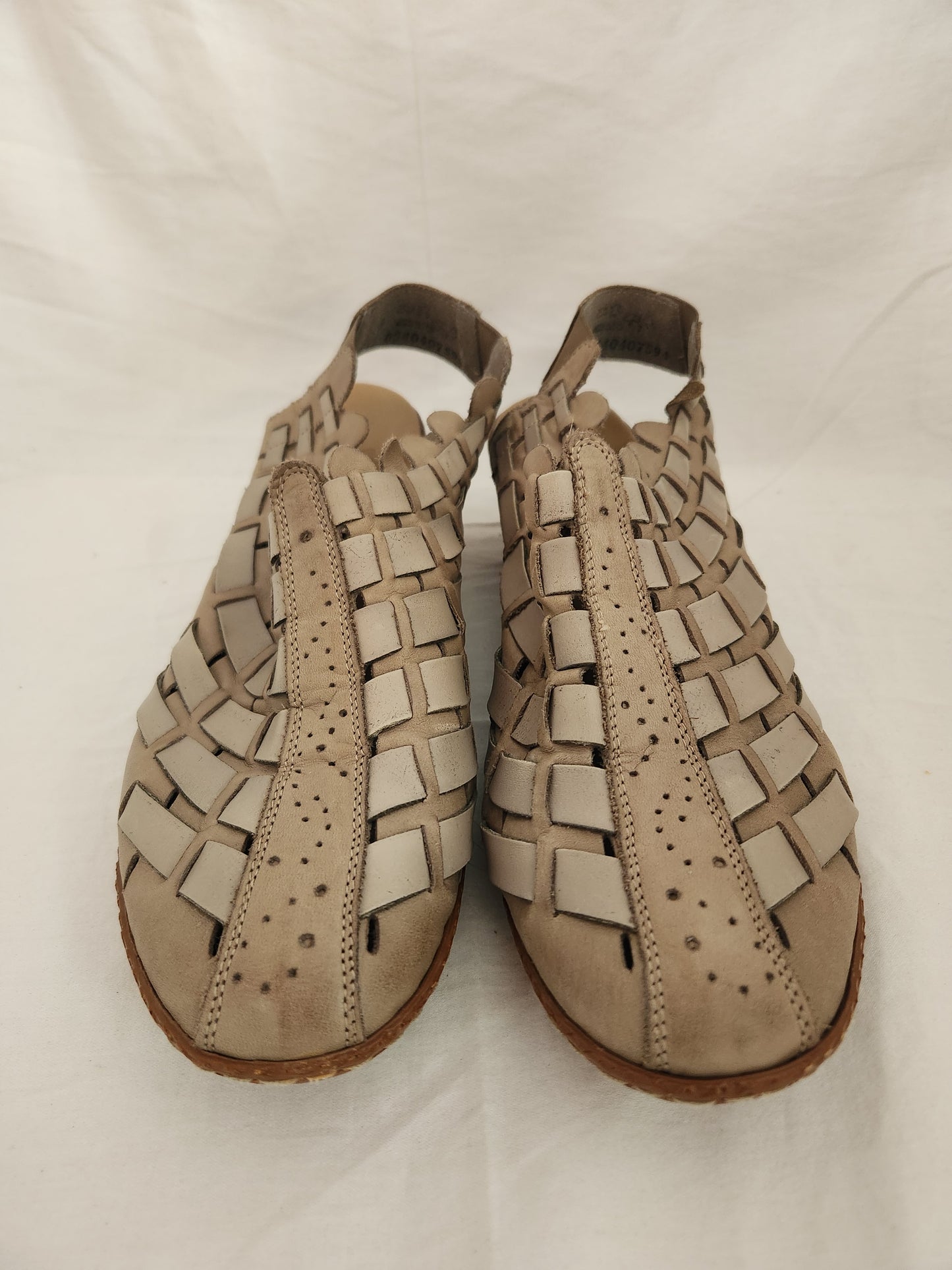 Rieker Taupe Sina Woven Antistress Slingback Leather Shoes - Size: 41 (US 9-1/2)