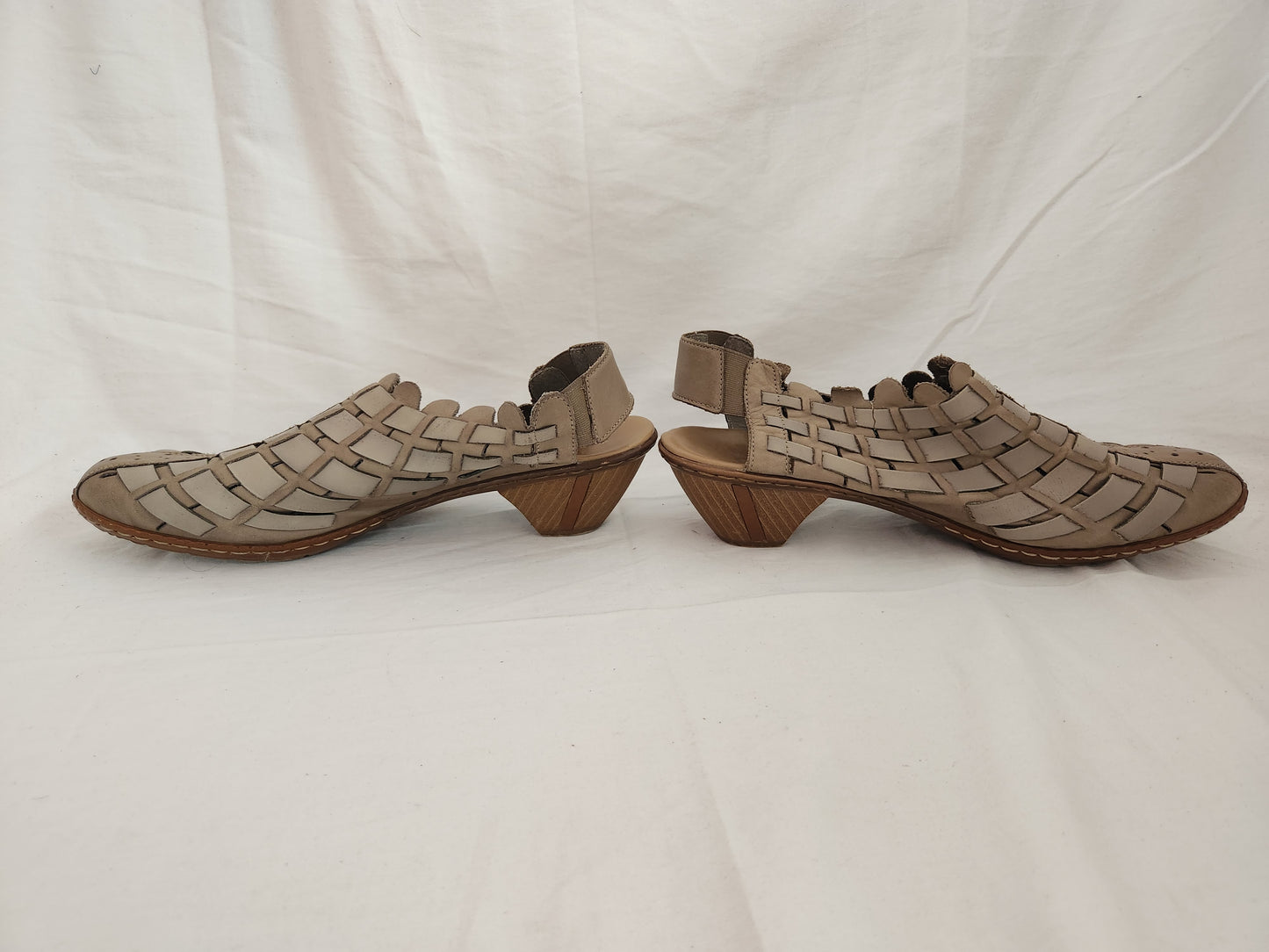Rieker Taupe Sina Woven Antistress Slingback Leather Shoes - Size: 41 (US 9-1/2)
