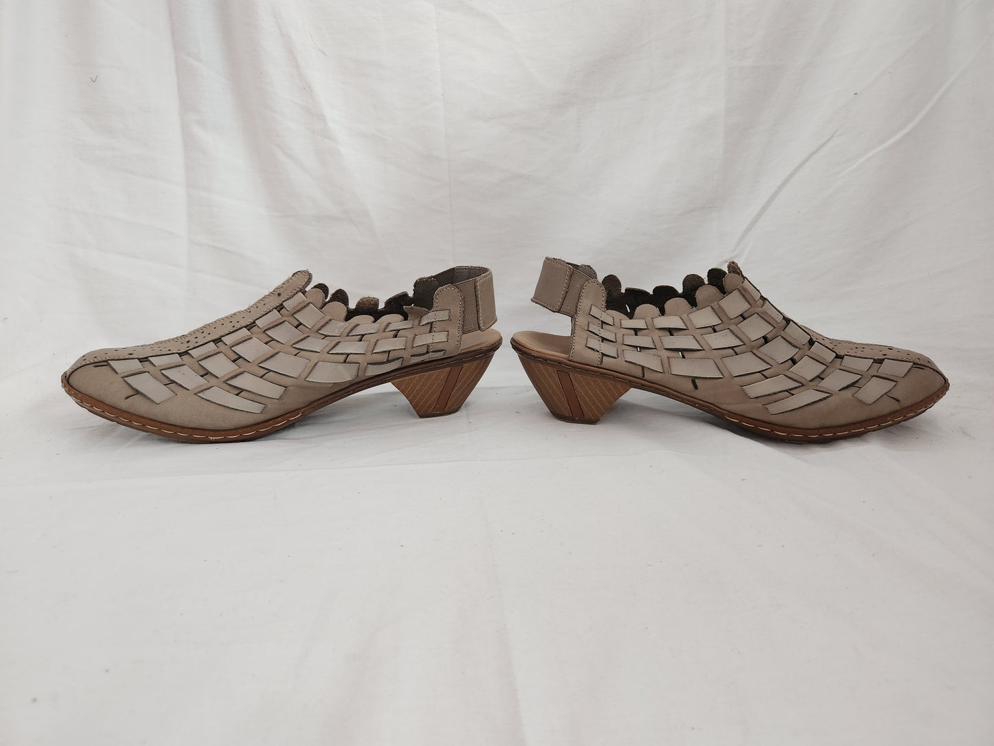 Rieker Taupe Sina Woven Antistress Slingback Leather Shoes - Size: 41 (US 9-1/2)