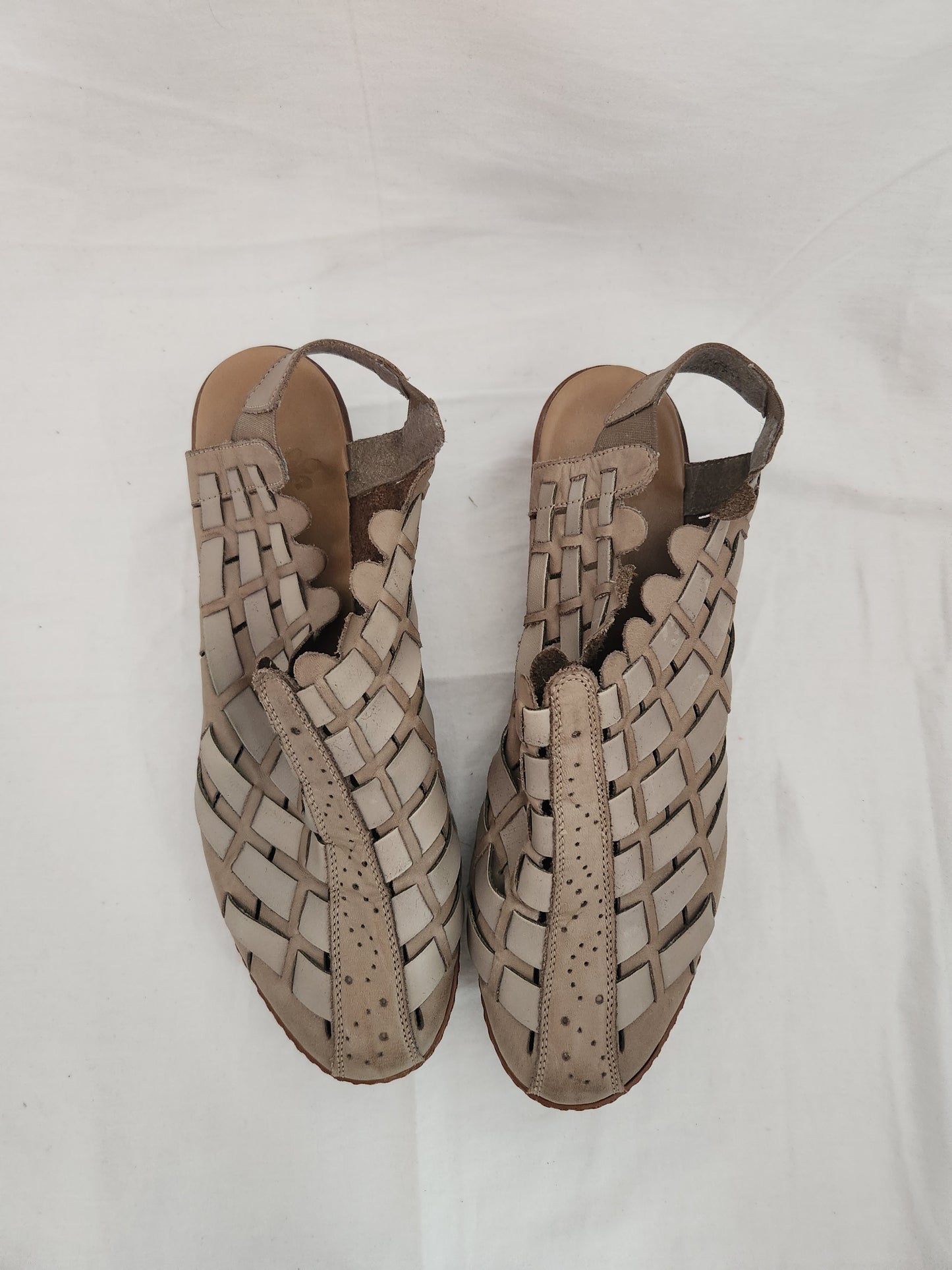 Rieker Taupe Sina Woven Antistress Slingback Leather Shoes - Size: 41 (US 9-1/2)
