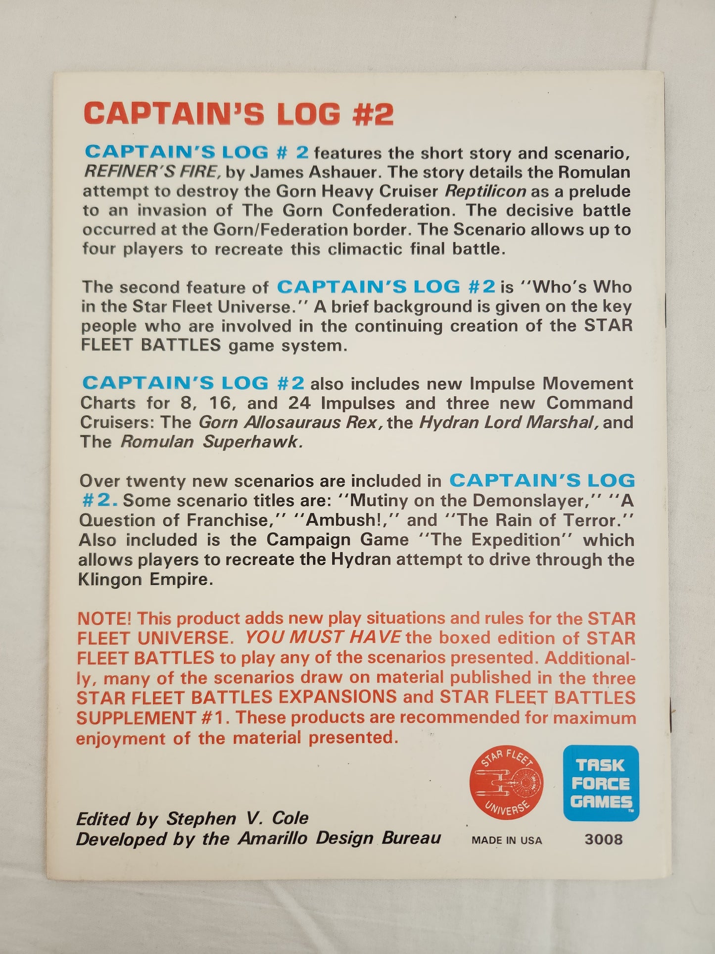 Star Fleet Battles Captain's Log #2 by Task Force Games #3008