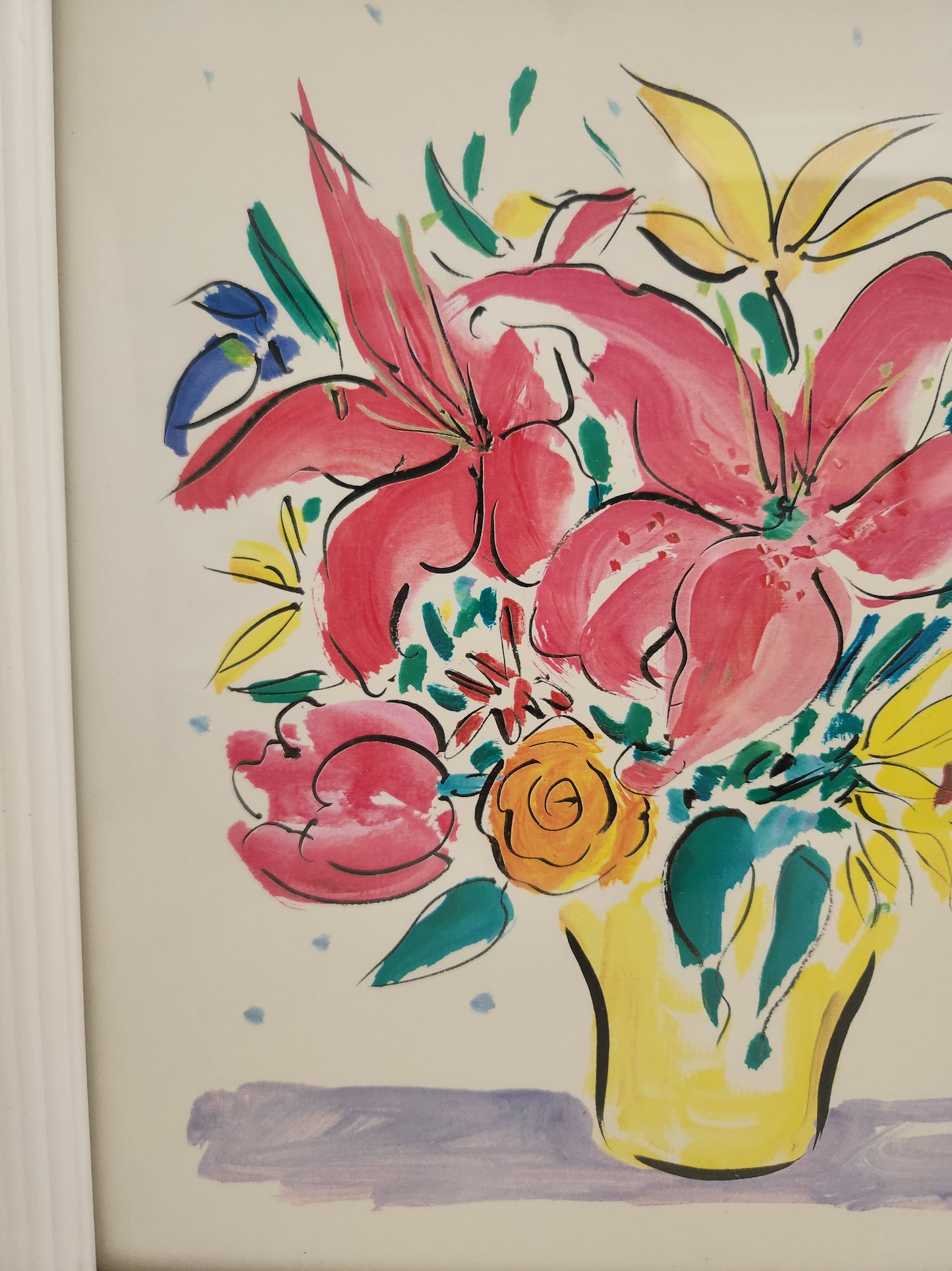 Sally Huss 12x12 Framed Signed Print "Flowers in a Yellow Vase"