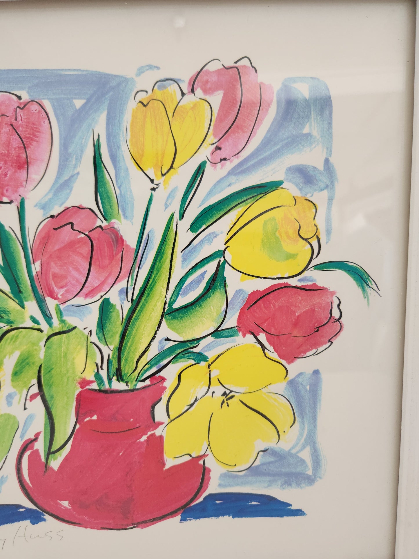 Sally Huss 12x12 Framed Signed Print "Flowers in a Red Vase"