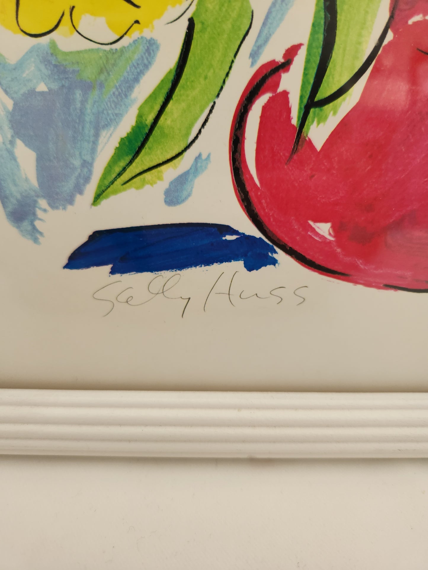 Sally Huss 12x12 Framed Signed Print "Flowers in a Red Vase"