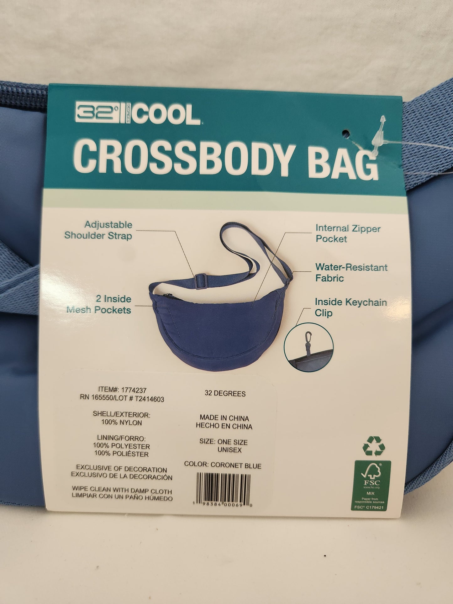32 Degrees Cool Unisex Coronet Blue Crossbody Bag
