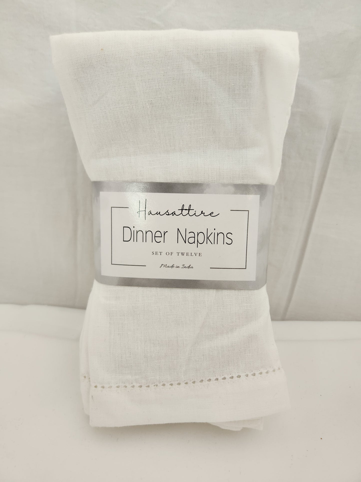 Hausattire White Hemstitched Cloth Napkins - 12 Pack
