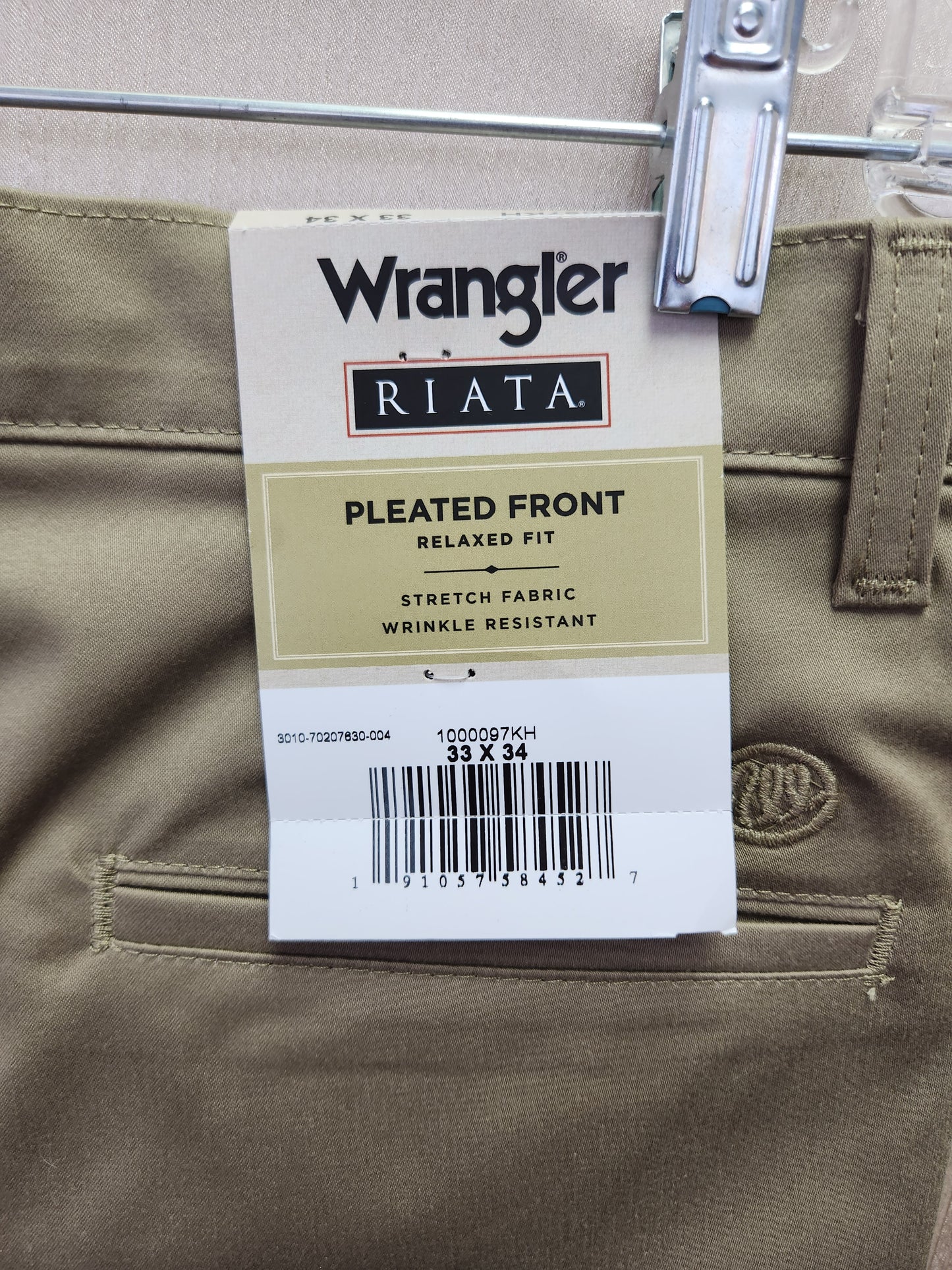 Wrangler Riata Pleated Front Relaxed Fit Khaki Pants - Size: 33x34
