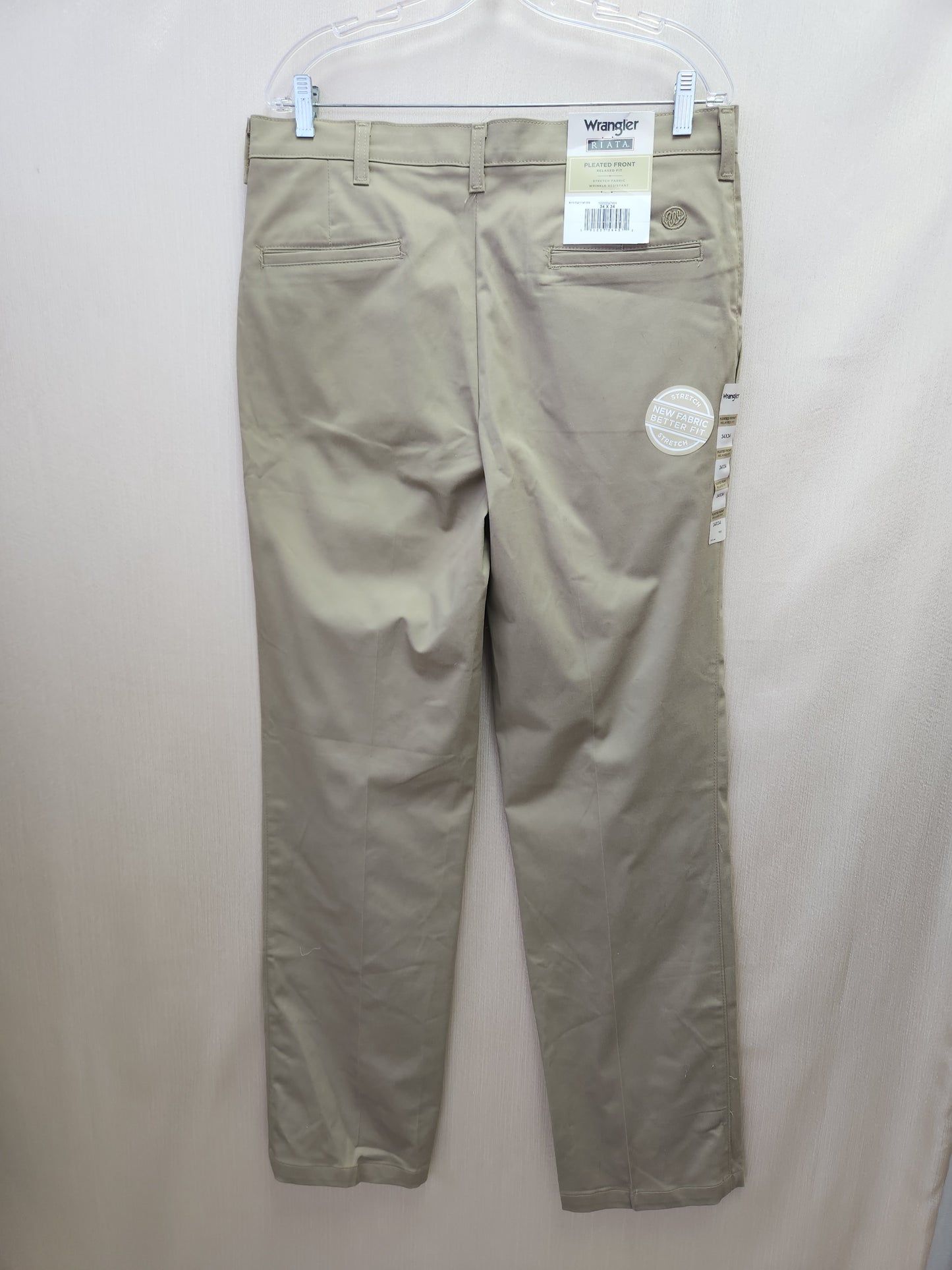 Wrangler Riata Pleated Front Relaxed Fit Khaki Pants - Size: 34x34