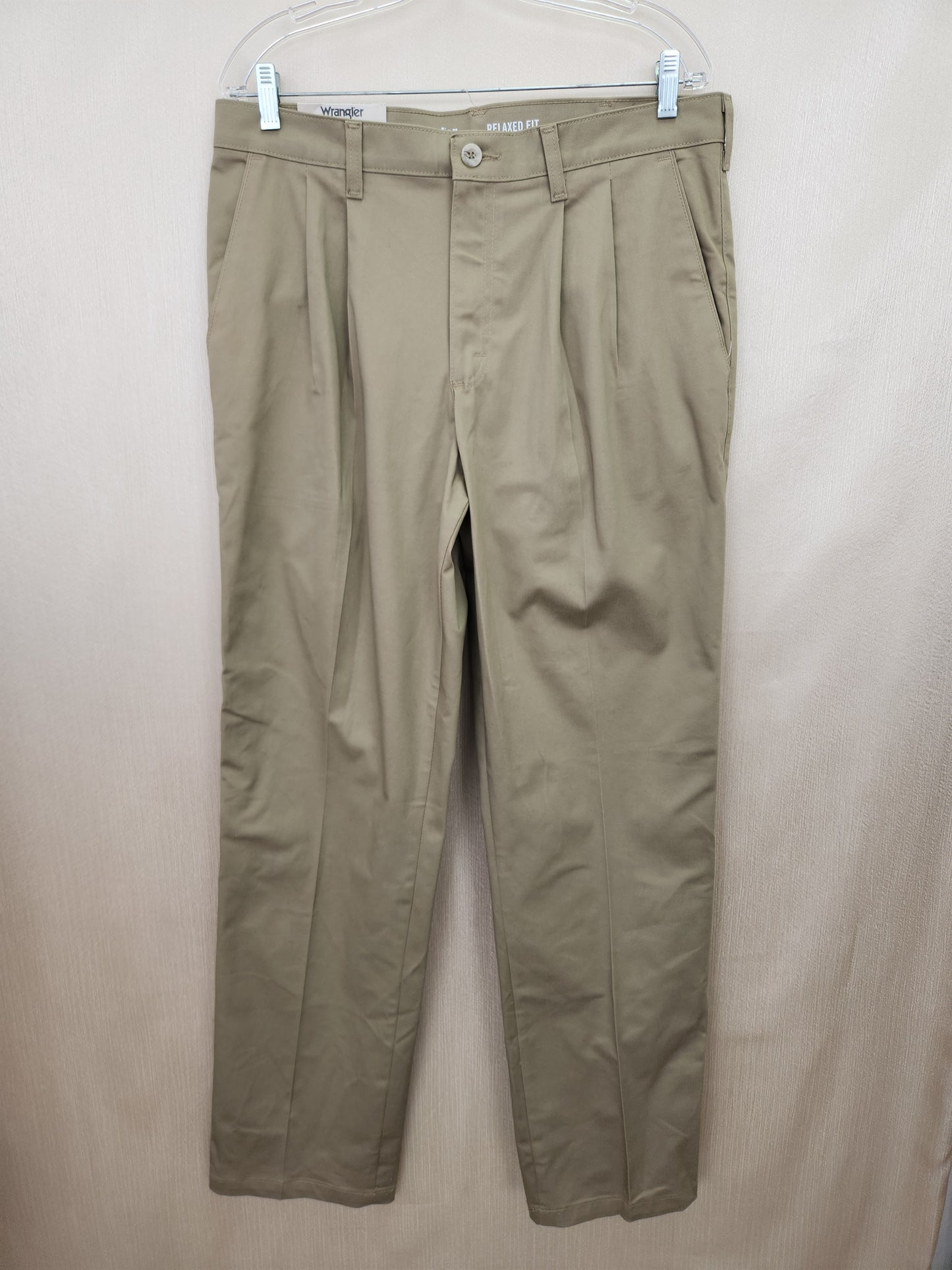 Wrangler Riata Pleated Front Relaxed Fit Khaki Pants - Size: 34x34
