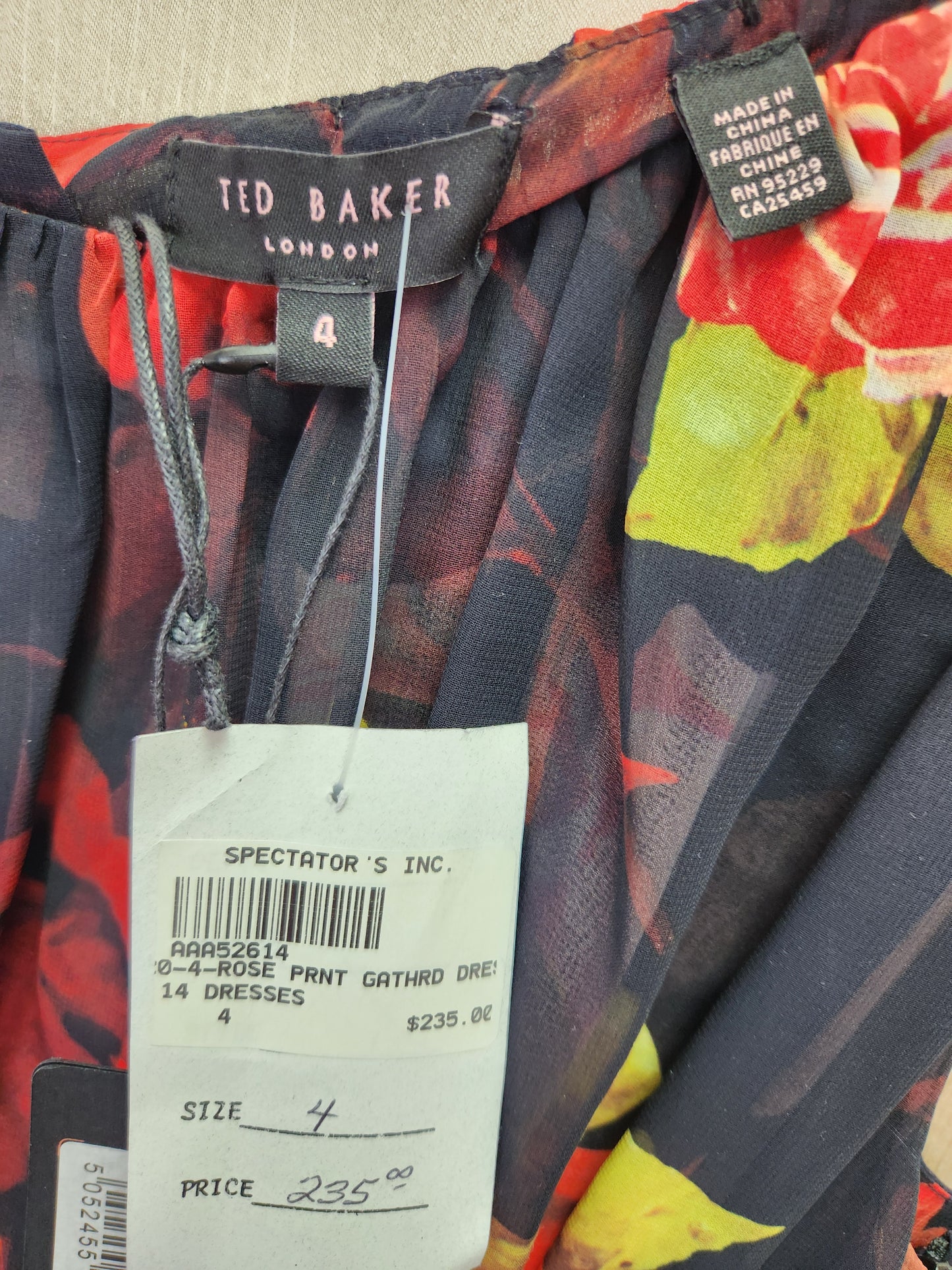 Ted Baker Rose Print Gathered Sleeveless Dress - Size: 4 | US 10