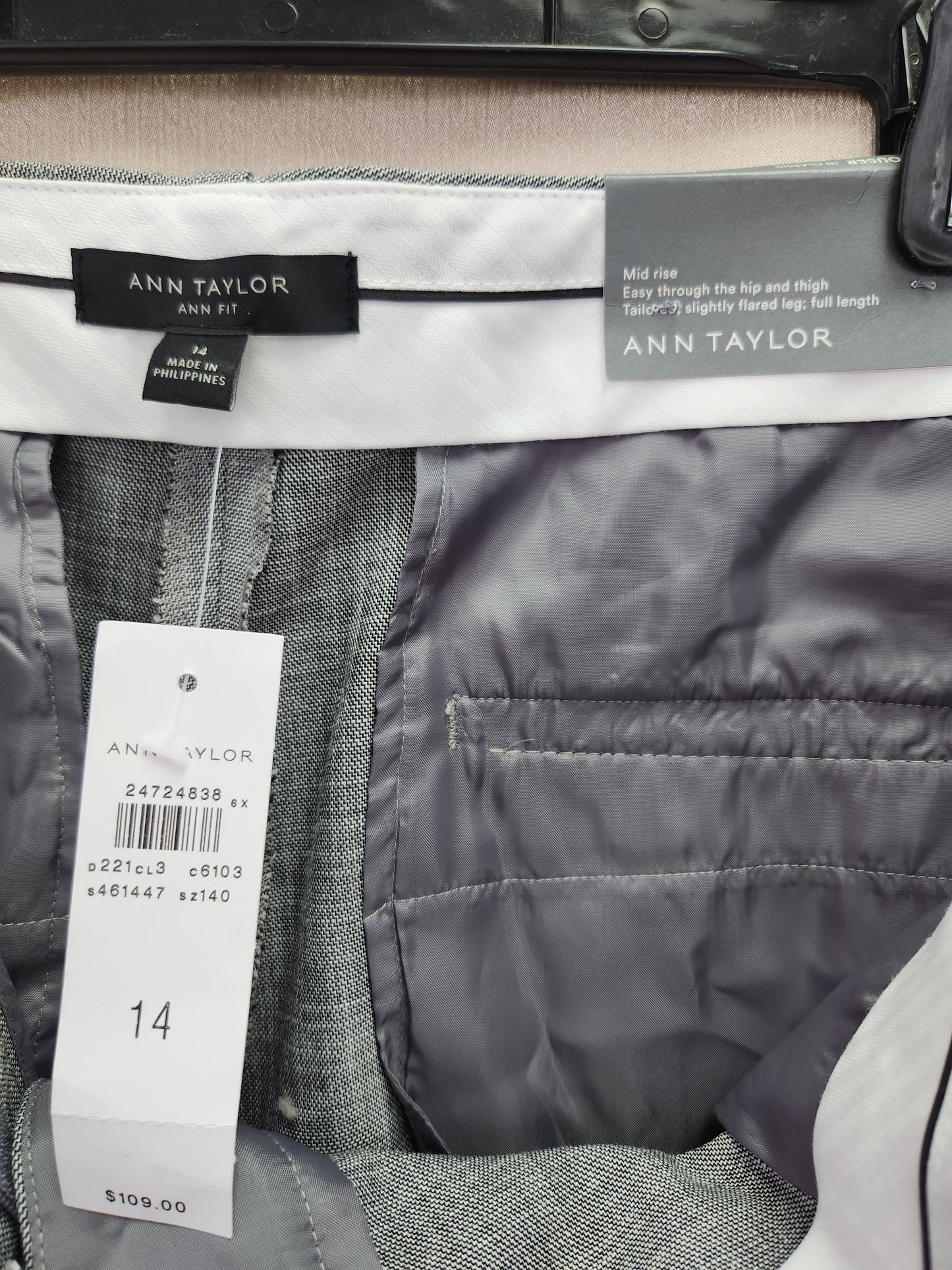 NWT - Ann Taylor Gray Mid-Rise Trouser Pants - Size: 14