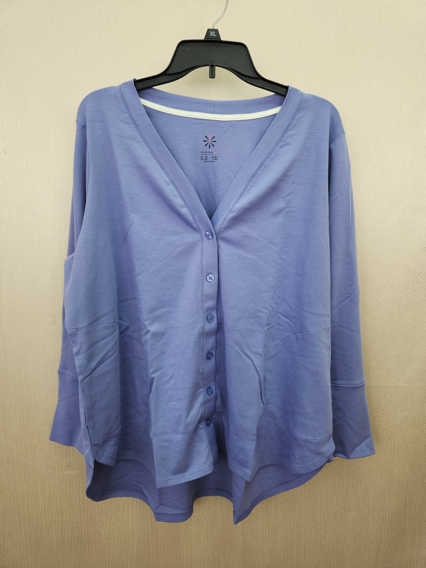 Isaac Mizrahi Live Essentials Petite Blue Long Sleeve Button-Up Top - Size: 1XP