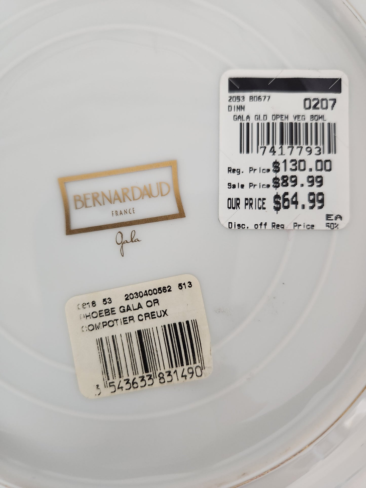 Bernardaud 9-1/2" Gala Gold Open Vegetable Bowl