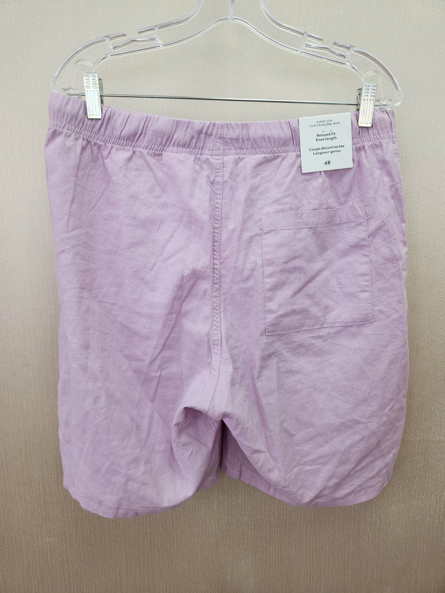 H&M Men's Light Purple Relaxed Fit Knee Length Linen Blend Drawstring Shorts - Size: M