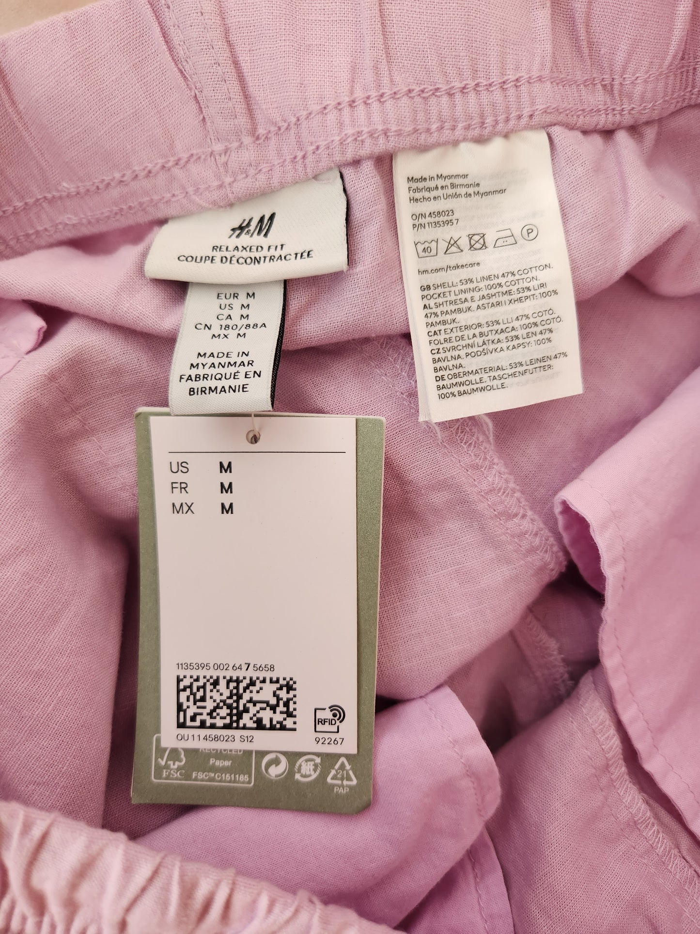 H&M Men's Light Purple Relaxed Fit Knee Length Linen Blend Drawstring Shorts - Size: M