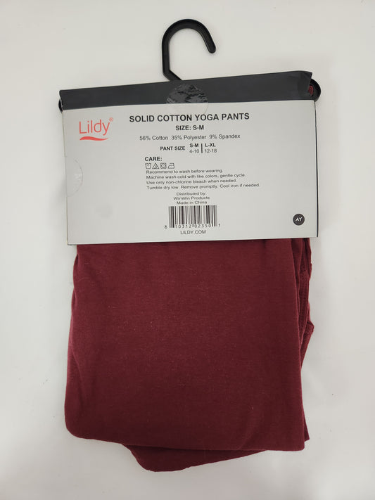 Lildy Solid Cotton Yoga Pants - Size: S-M (4-10)