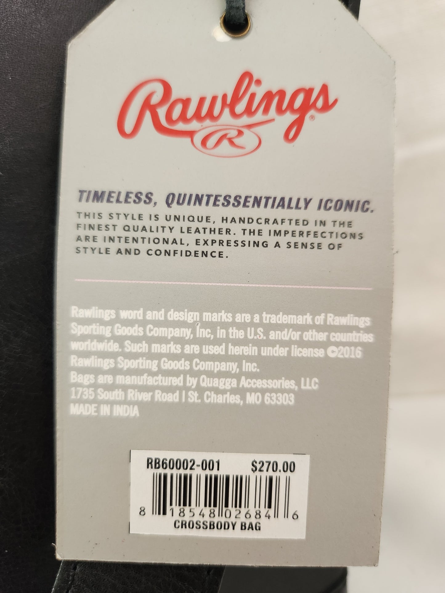 Rawlings Women's Black Baseball Stitch Crossbody Bag - #RB60002-001