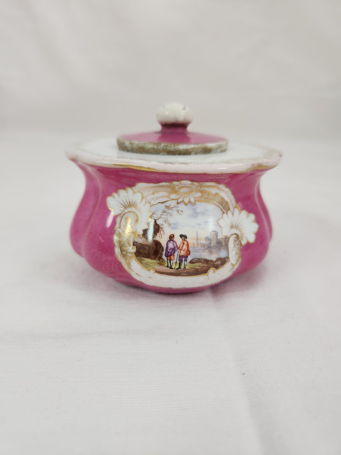 RARE - Meissen Fuschia Desk Tray, Pounce Pot & Inkwell Set (flaws)