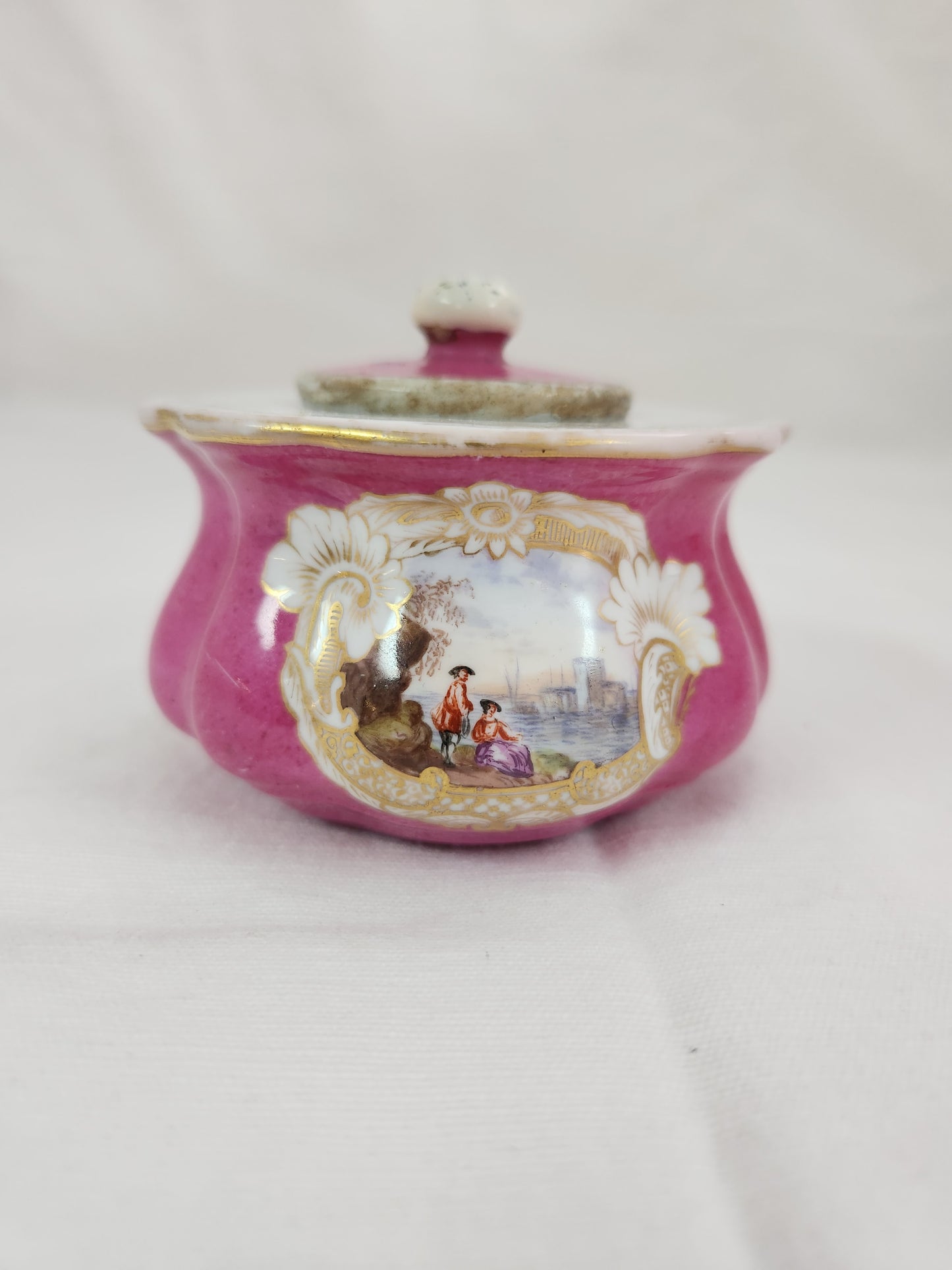 RARE - Meissen Fuschia Desk Tray, Pounce Pot & Inkwell Set (flaws)