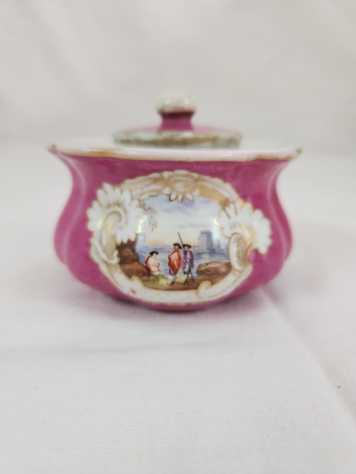 RARE - Meissen Fuschia Desk Tray, Pounce Pot & Inkwell Set (flaws)