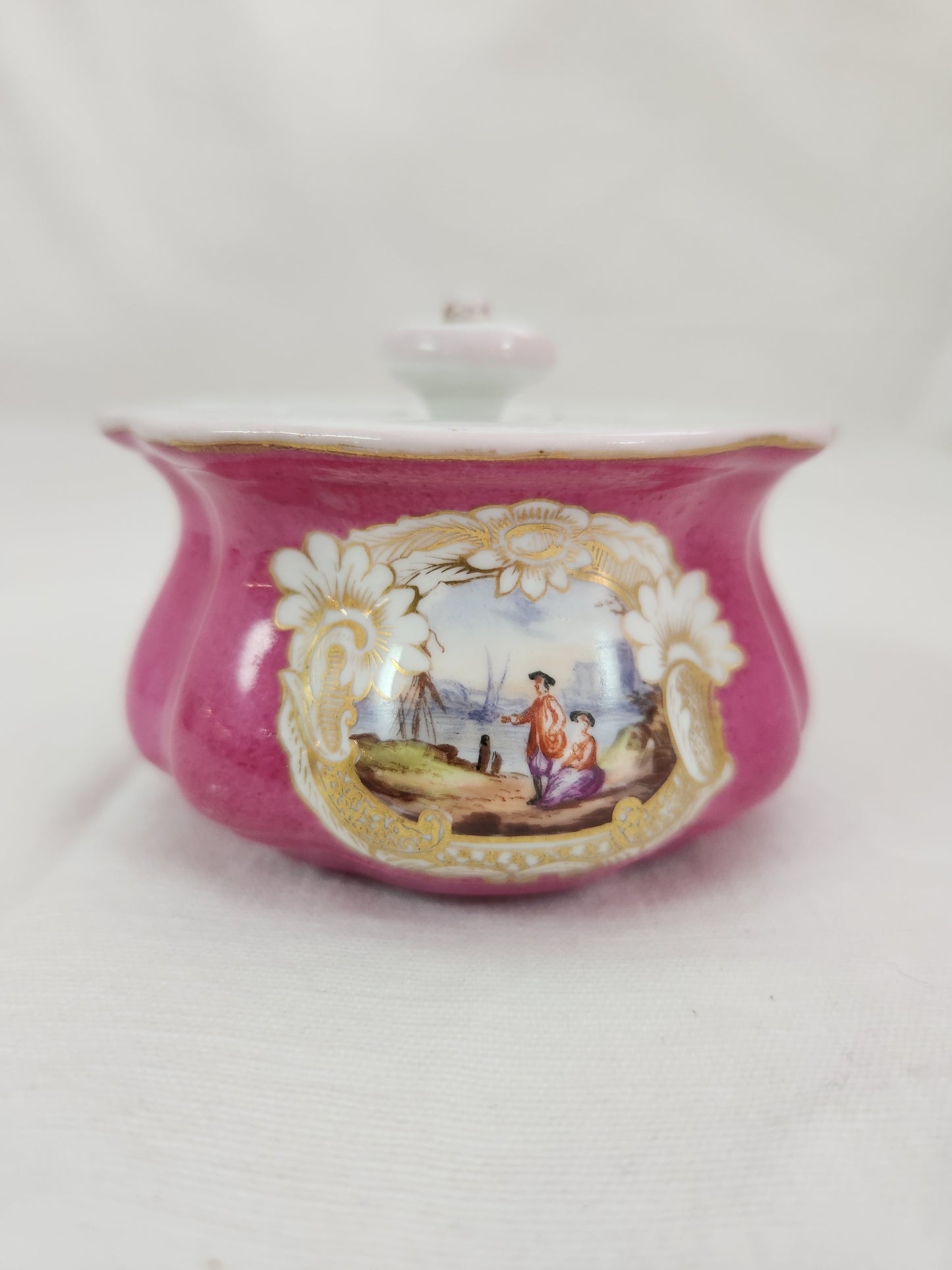 RARE - Meissen Fuschia Desk Tray, Pounce Pot & Inkwell Set (flaws)