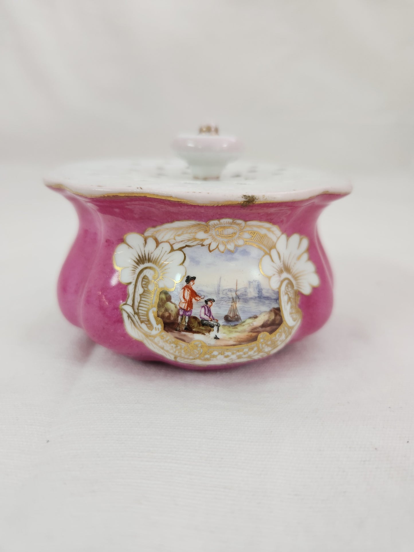 RARE - Meissen Fuschia Desk Tray, Pounce Pot & Inkwell Set (flaws)