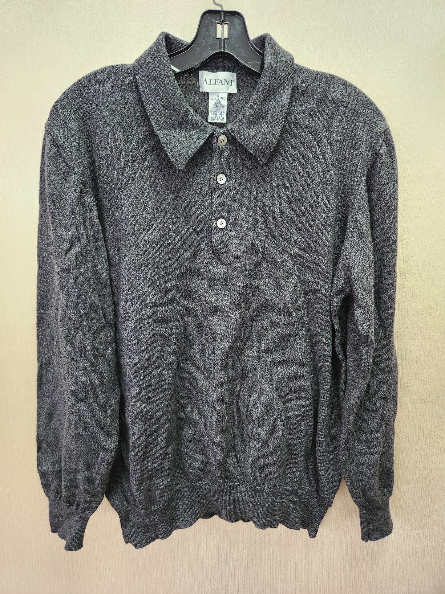 Alfani Dark Gray Extra Fine Italian Merino Wool Polo Sweater - Size: S