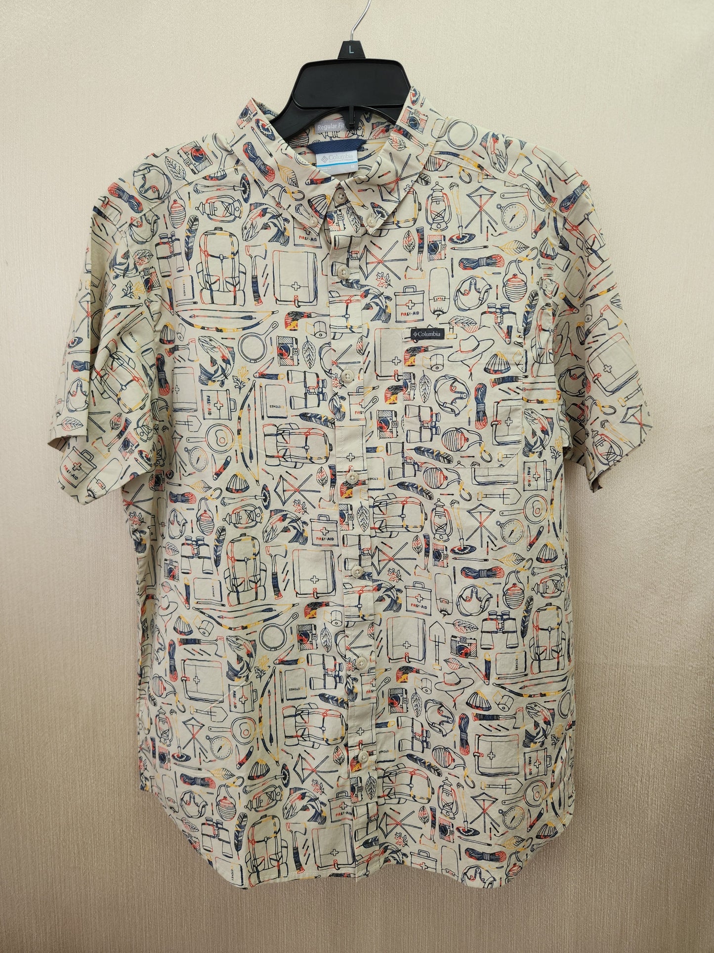 Columbia Tan Rapid Rivers Regular Fit Short Sleeve Button-Up Shirt - Size: M