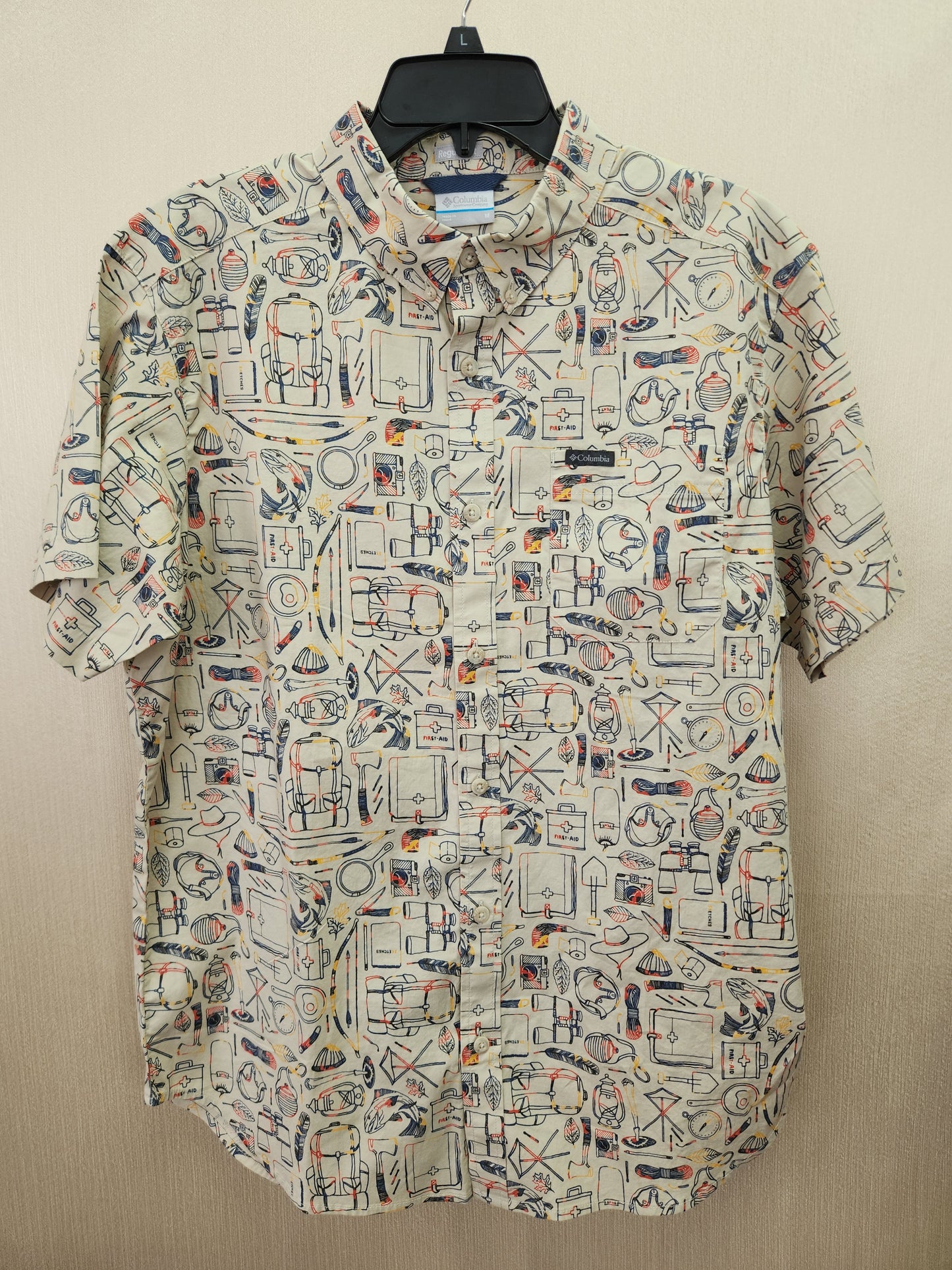 Columbia Tan Rapid Rivers Regular Fit Short Sleeve Button-Up Shirt - Size: M
