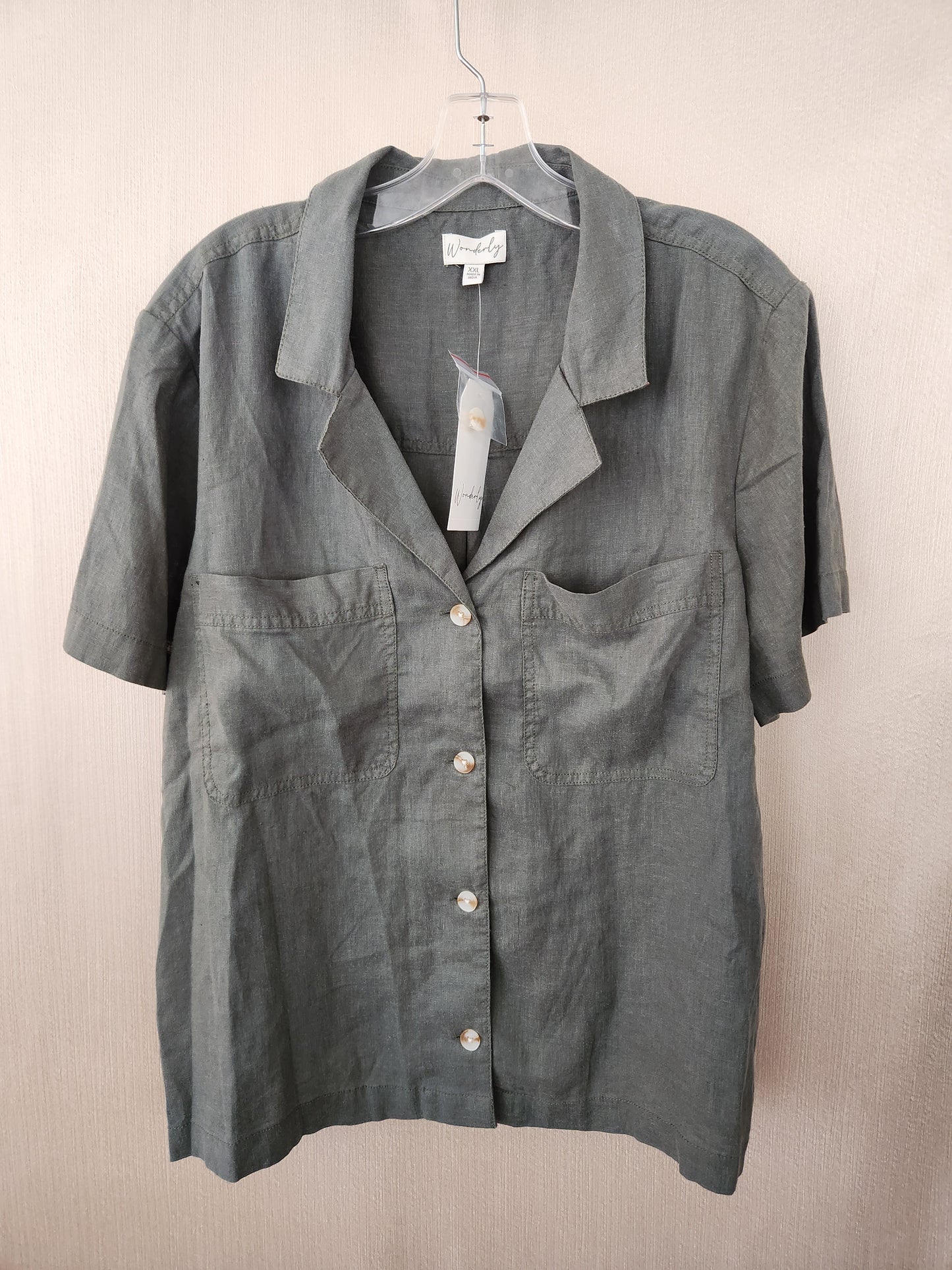 Wonderly Army Olive Short Sleeve Resort Shirt - Size: XXL