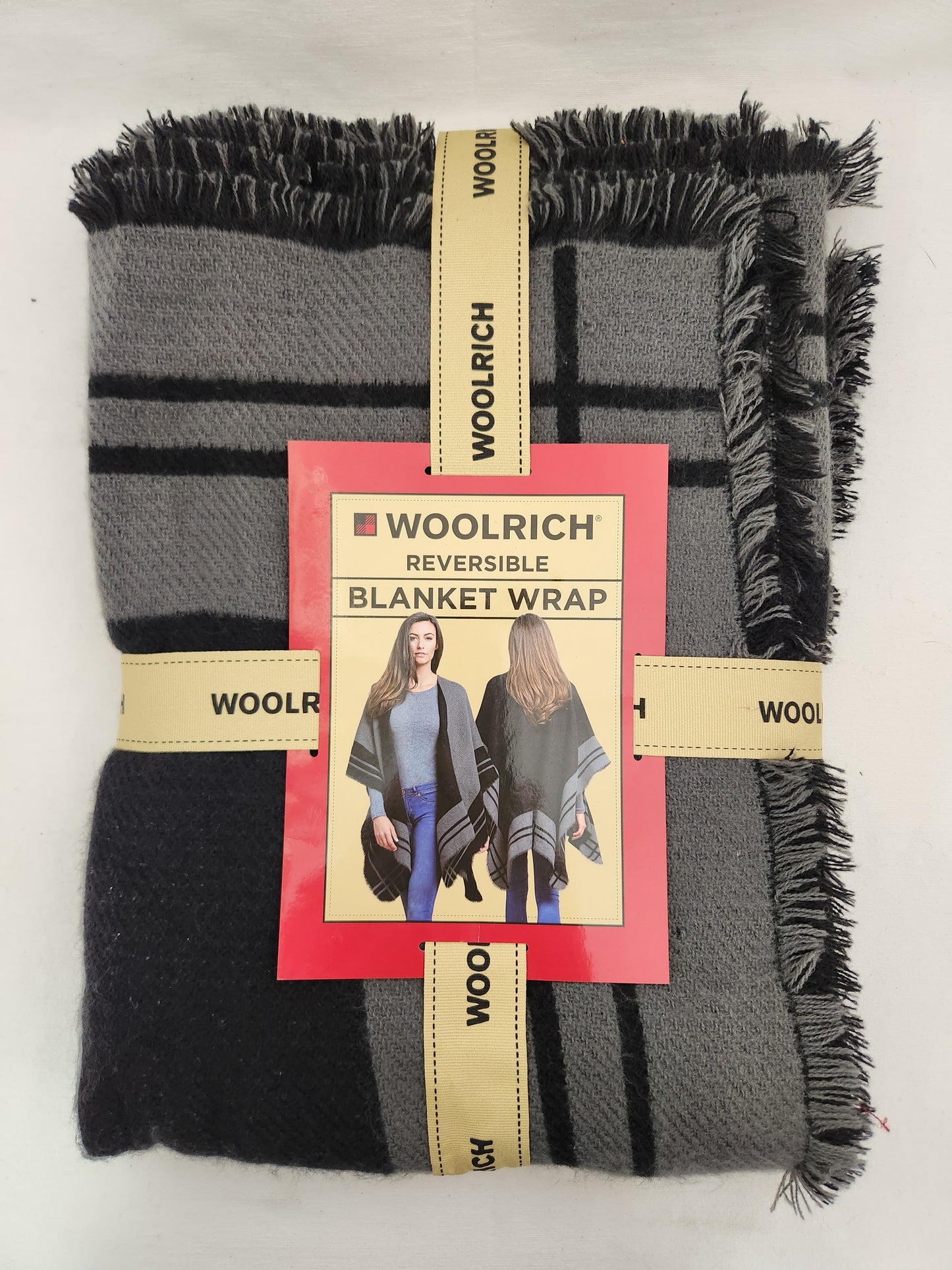 Woolrich Black/Gray Reversible Blanket Wrap - One Size