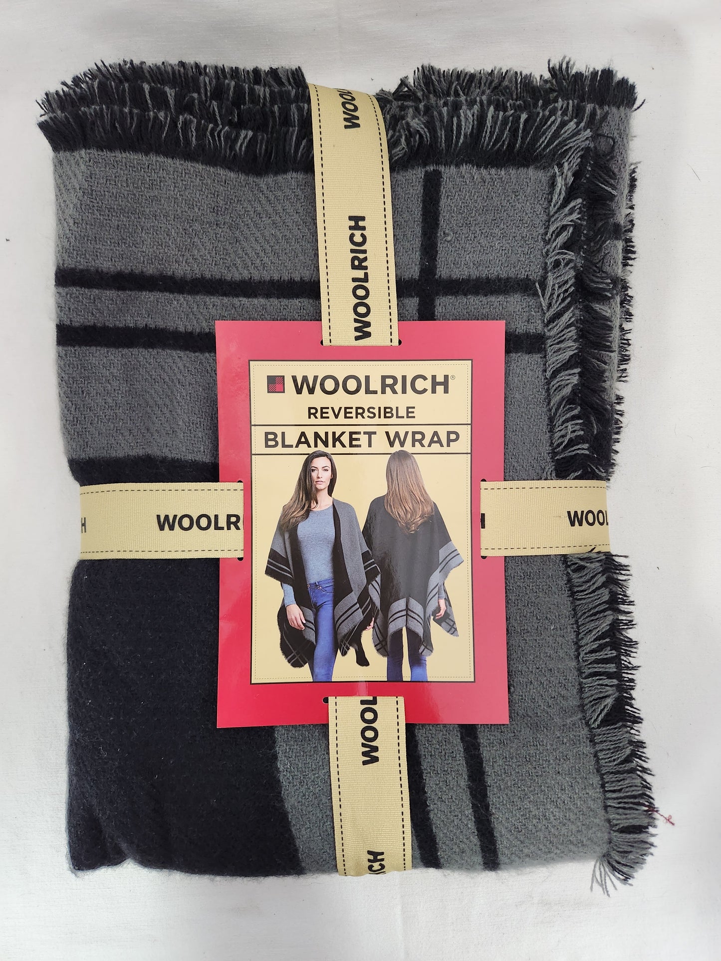 Woolrich Black/Gray Reversible Blanket Wrap - One Size