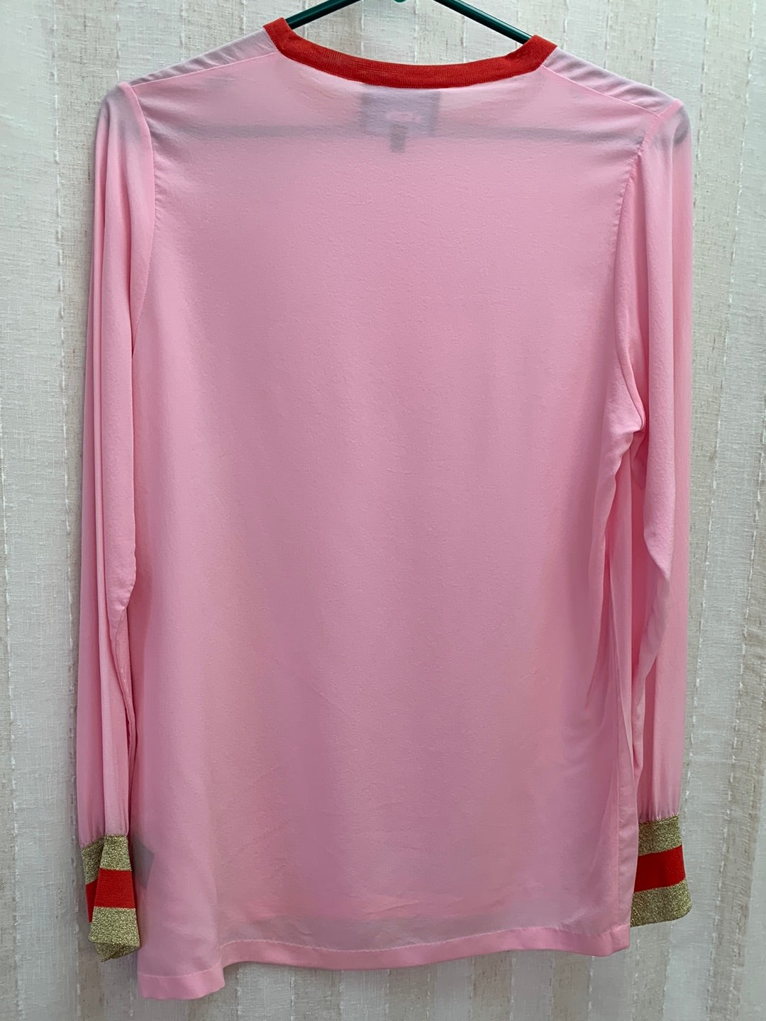 CYNTHIA ROWLEY pink orange gold Silk Long Sleeve Blouse - Small