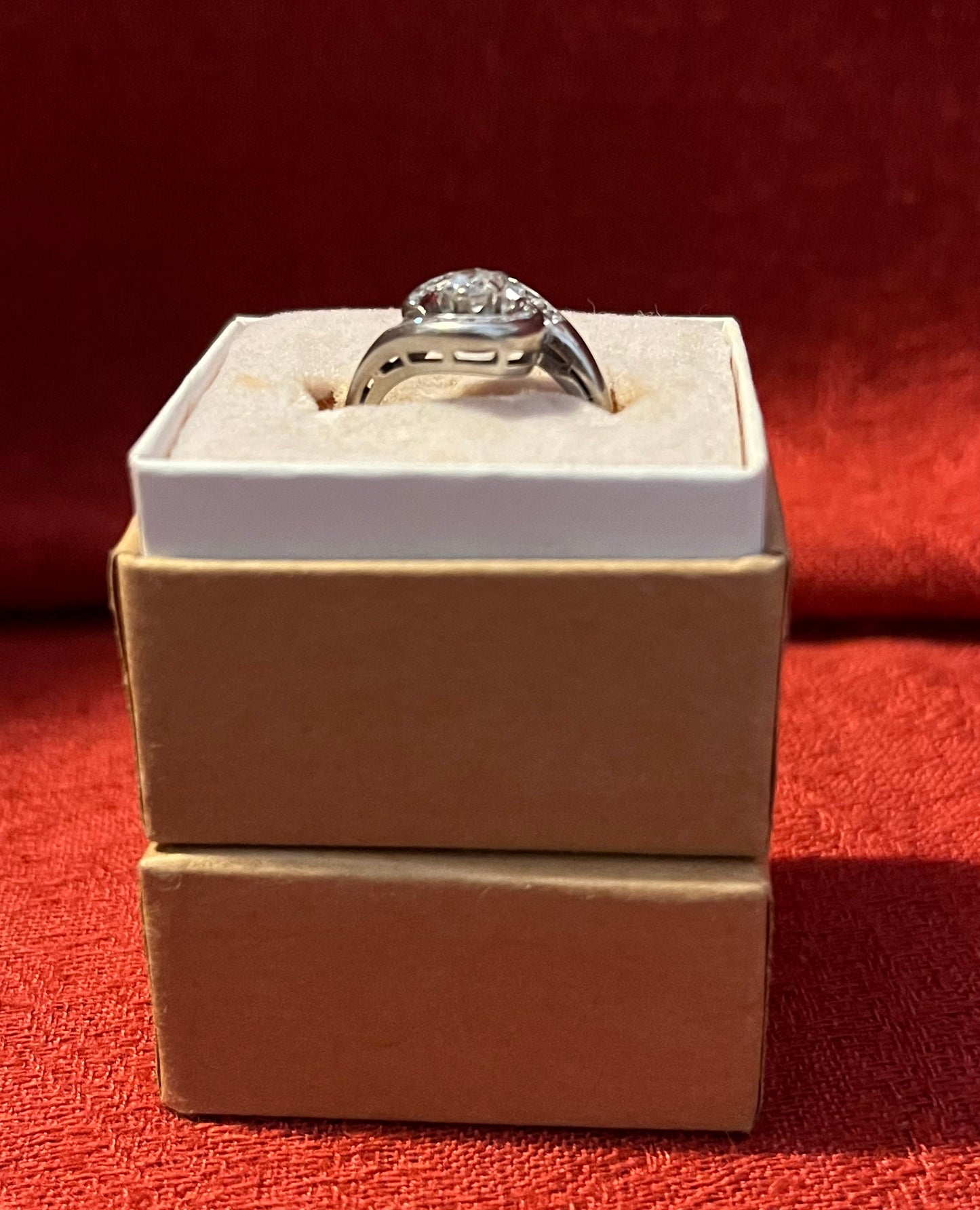 Vintage 18KT White Gold and Diamond Cocktail Ring-Size 5