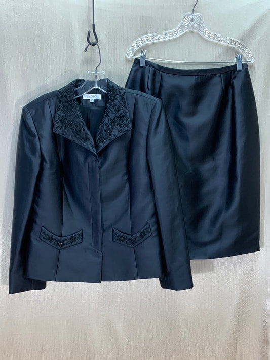 VTG - BIGIO COLLECTION black Silk Wool Beaded Blazer Skirt Suit - 12